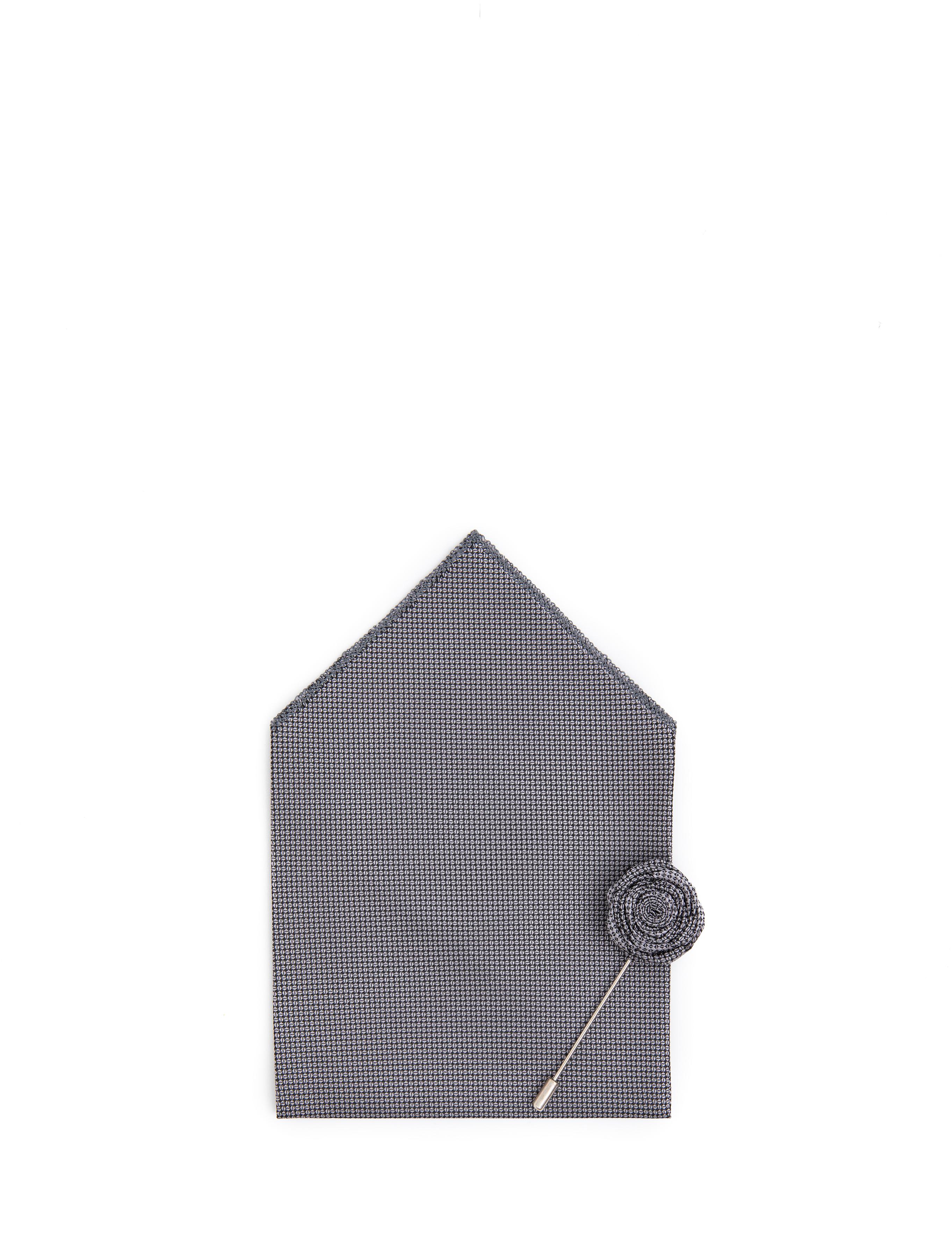 Gri 3'lü Kravat-Mendil-Kravat İğnesi Set