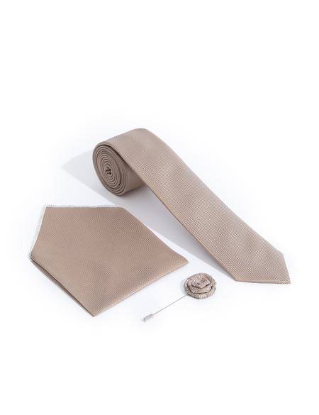 Bej 3'lü Kravat-Mendil-Kravat İğnesi Set - 50291543003