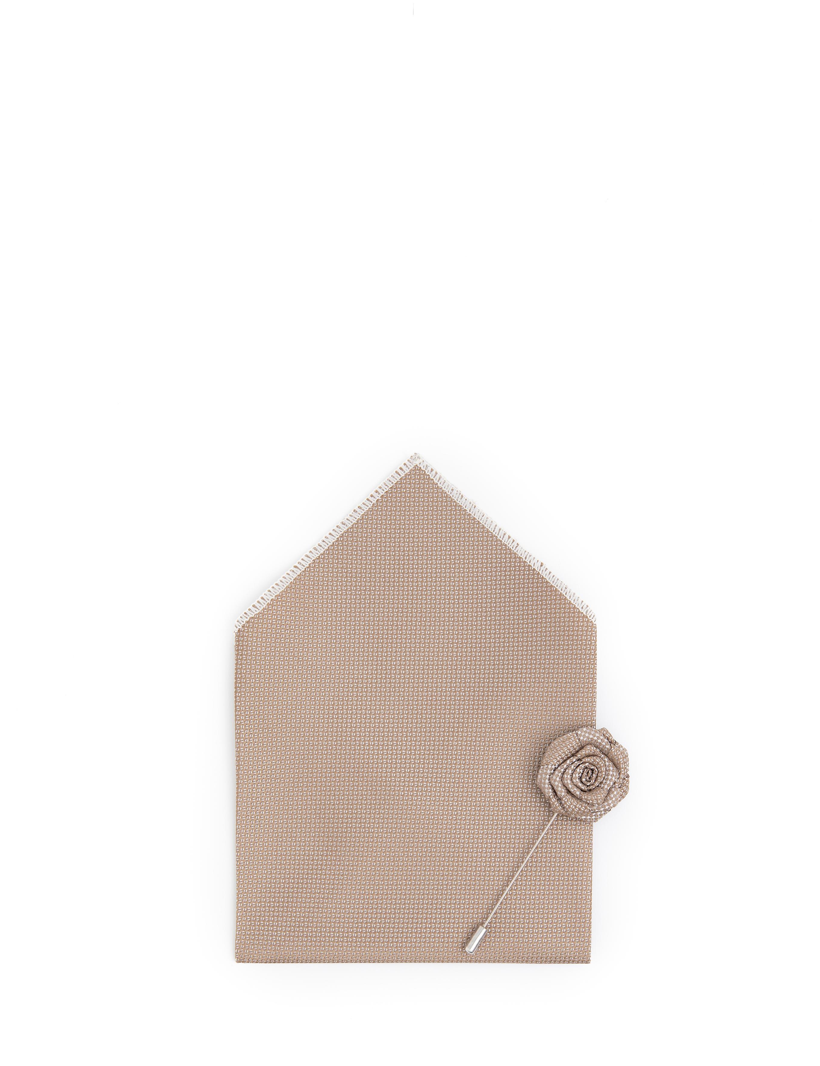 Bej 3'lü Kravat-Mendil-Kravat İğnesi Set