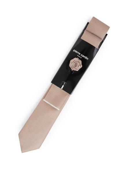 Bej 3'lü Kravat-Mendil-Kravat İğnesi Set - 50291543003