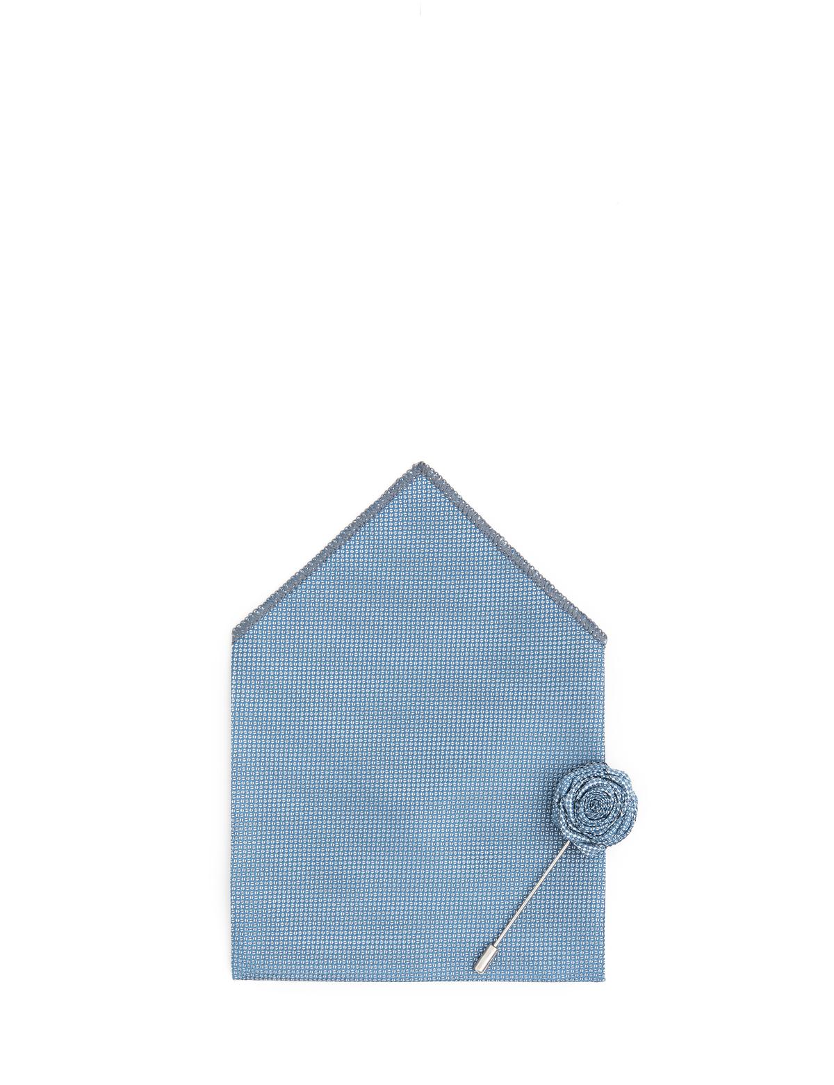 Mavi 3'lü Kravat-Mendil-Kravat İğnesi Set - 50291543002