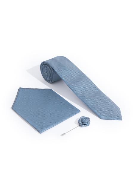 Mavi 3'lü Kravat-Mendil-Kravat İğnesi Set - 50291543002