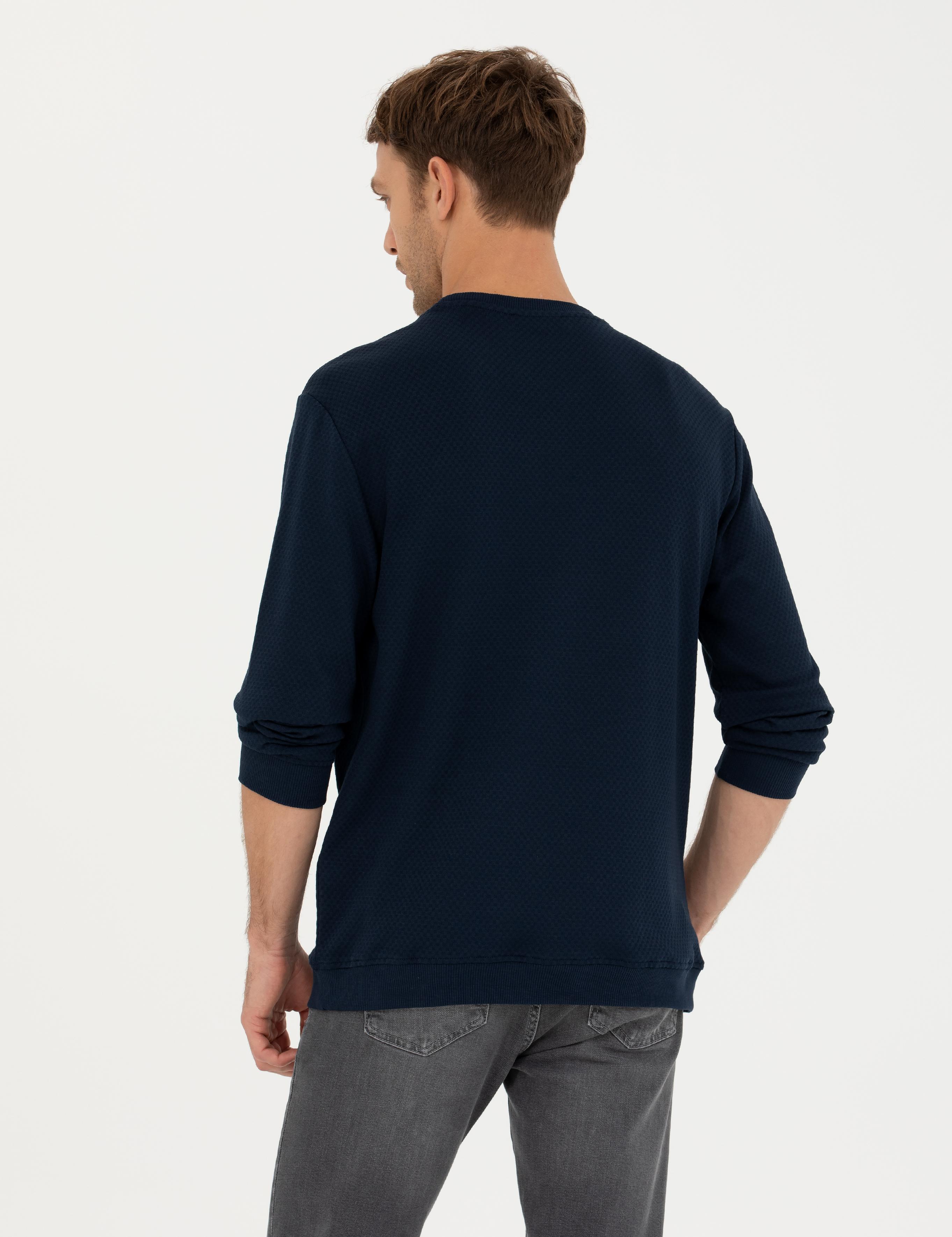 Koyu Lacivert Regular Fit Bisiklet Yaka Sweatshirt