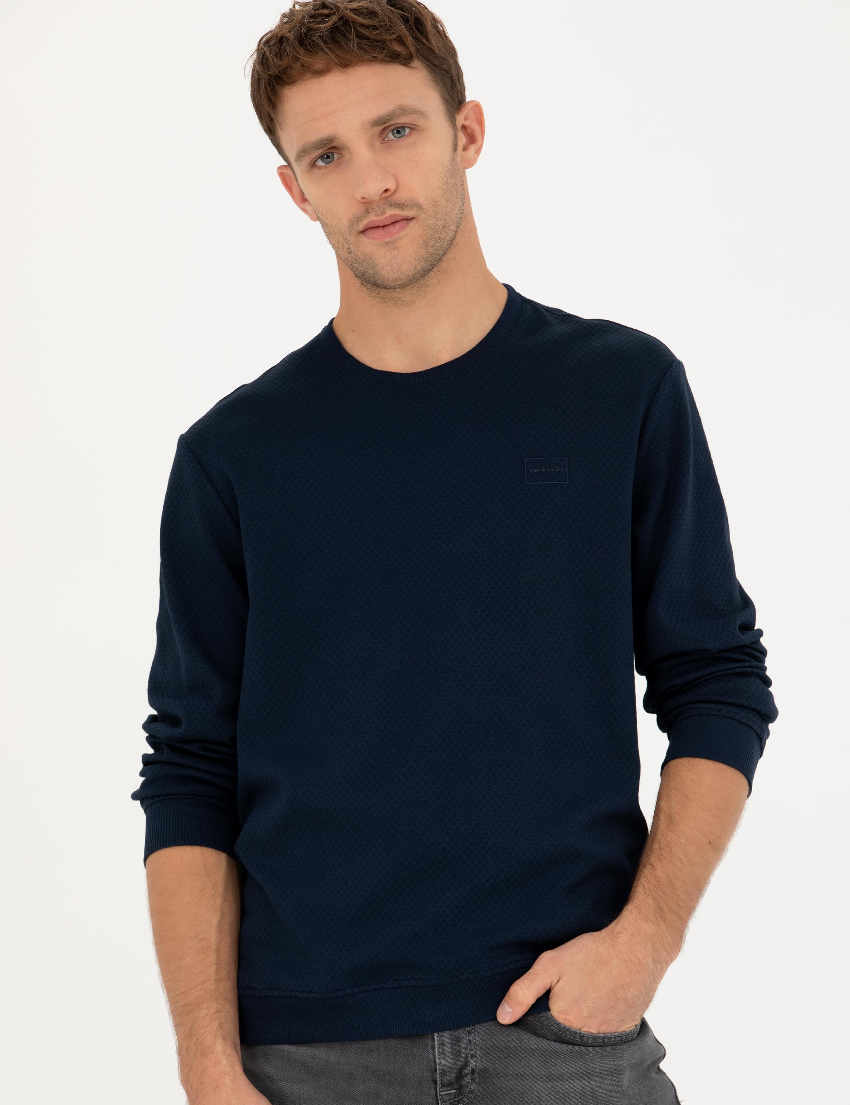 Koyu Lacivert Regular Fit Bisiklet Yaka Sweatshirt
