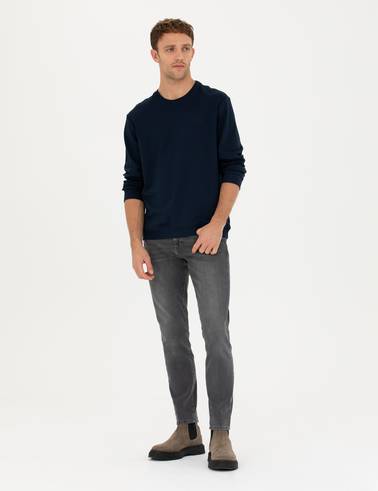 Koyu Lacivert Regular Fit Bisiklet Yaka Sweatshirt