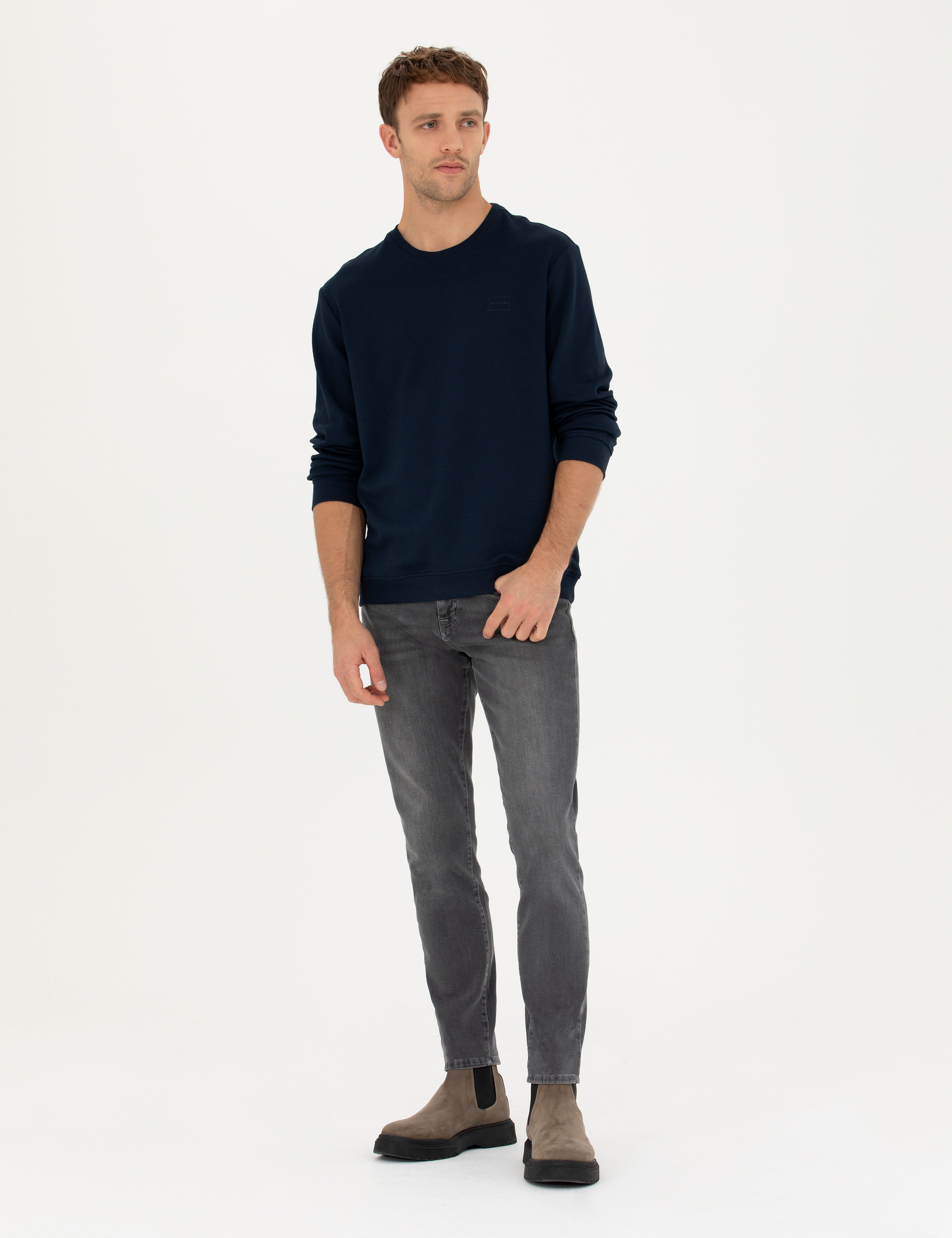 Koyu Lacivert Regular Fit Bisiklet Yaka Sweatshirt - Image 4