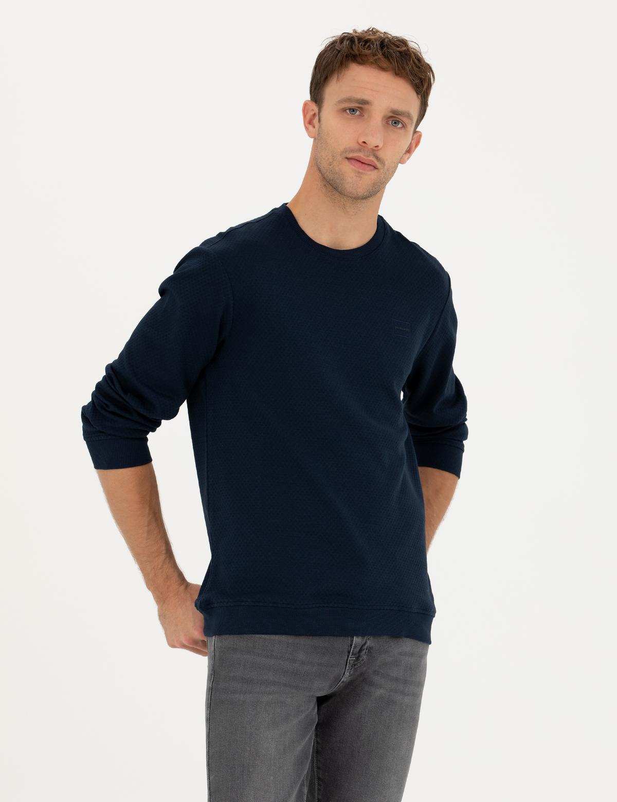 Koyu Lacivert Regular Fit Bisiklet Yaka Sweatshirt