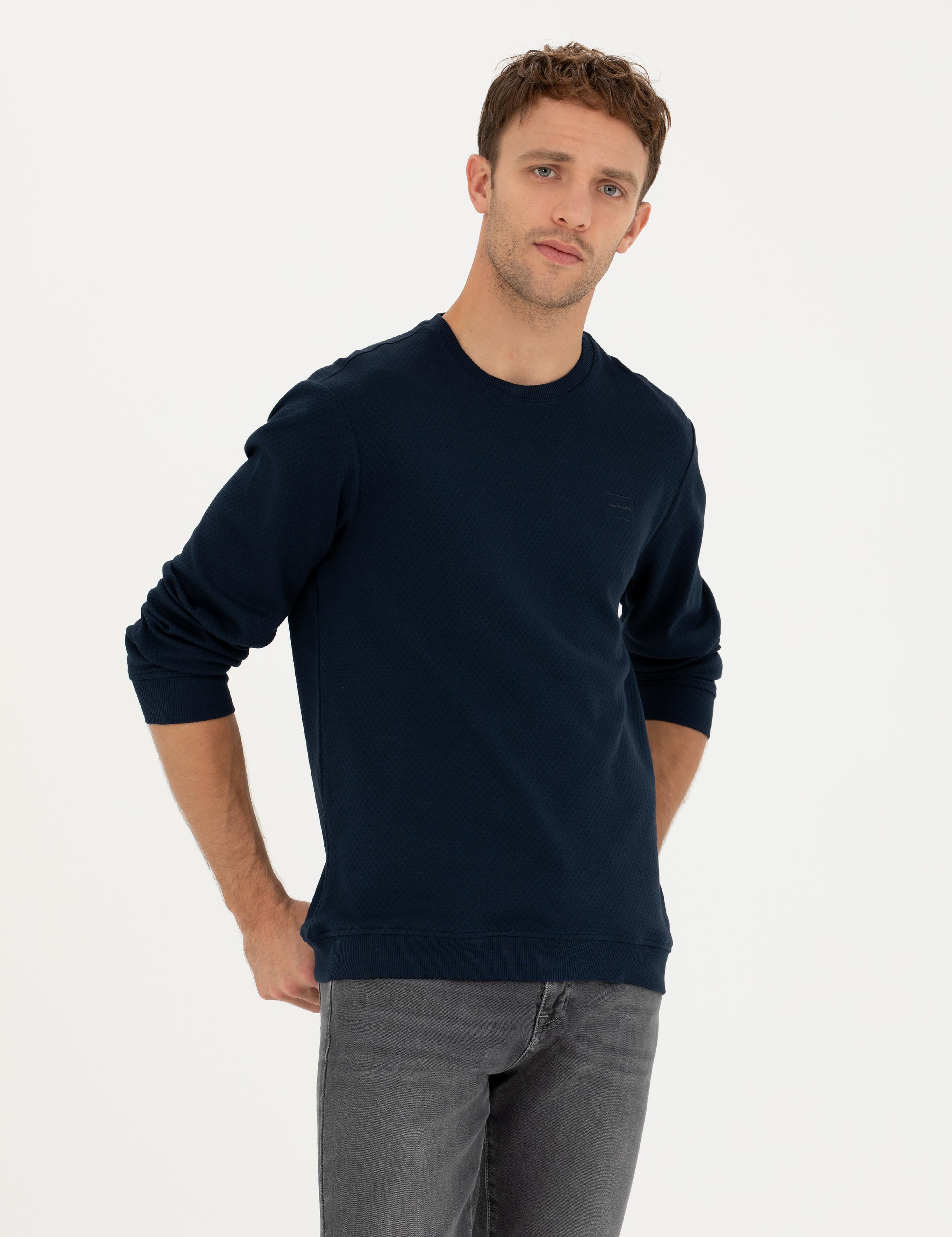 Koyu Lacivert Regular Fit Bisiklet Yaka Sweatshirt