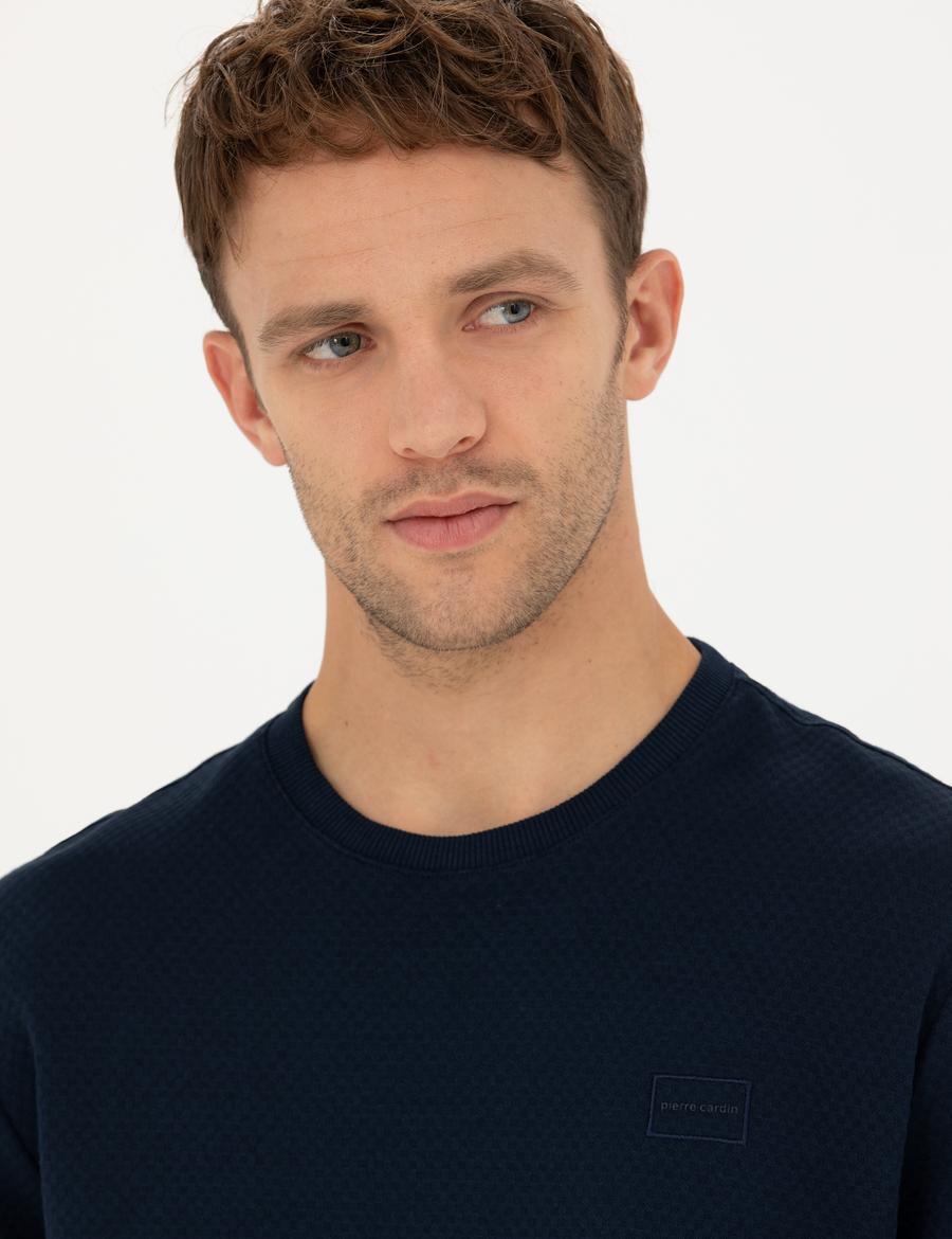 Koyu Lacivert Regular Fit Bisiklet Yaka Sweatshirt