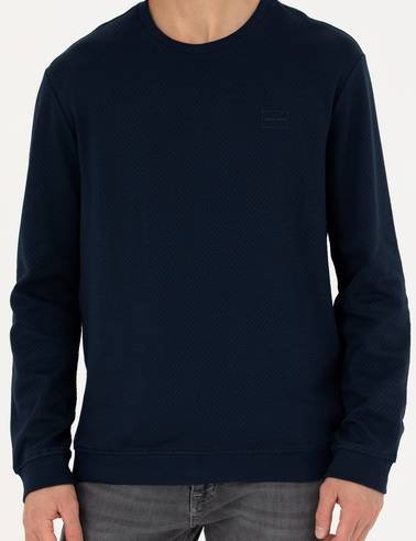 Koyu Lacivert Regular Fit Bisiklet Yaka Sweatshirt