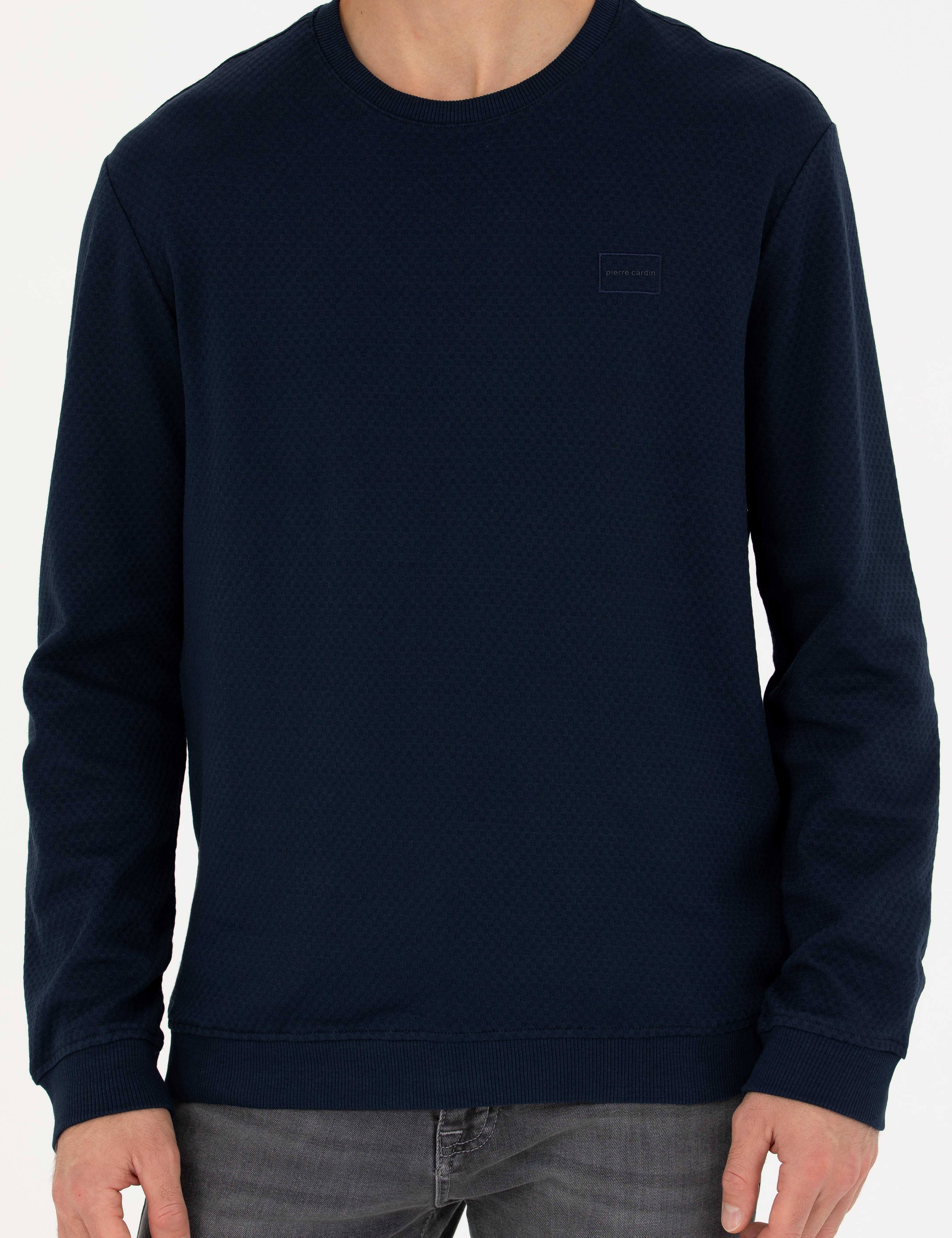 Koyu Lacivert Regular Fit Bisiklet Yaka Sweatshirt