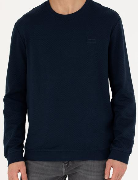 Koyu Lacivert Regular Fit Bisiklet Yaka Sweatshirt - 50279557005
