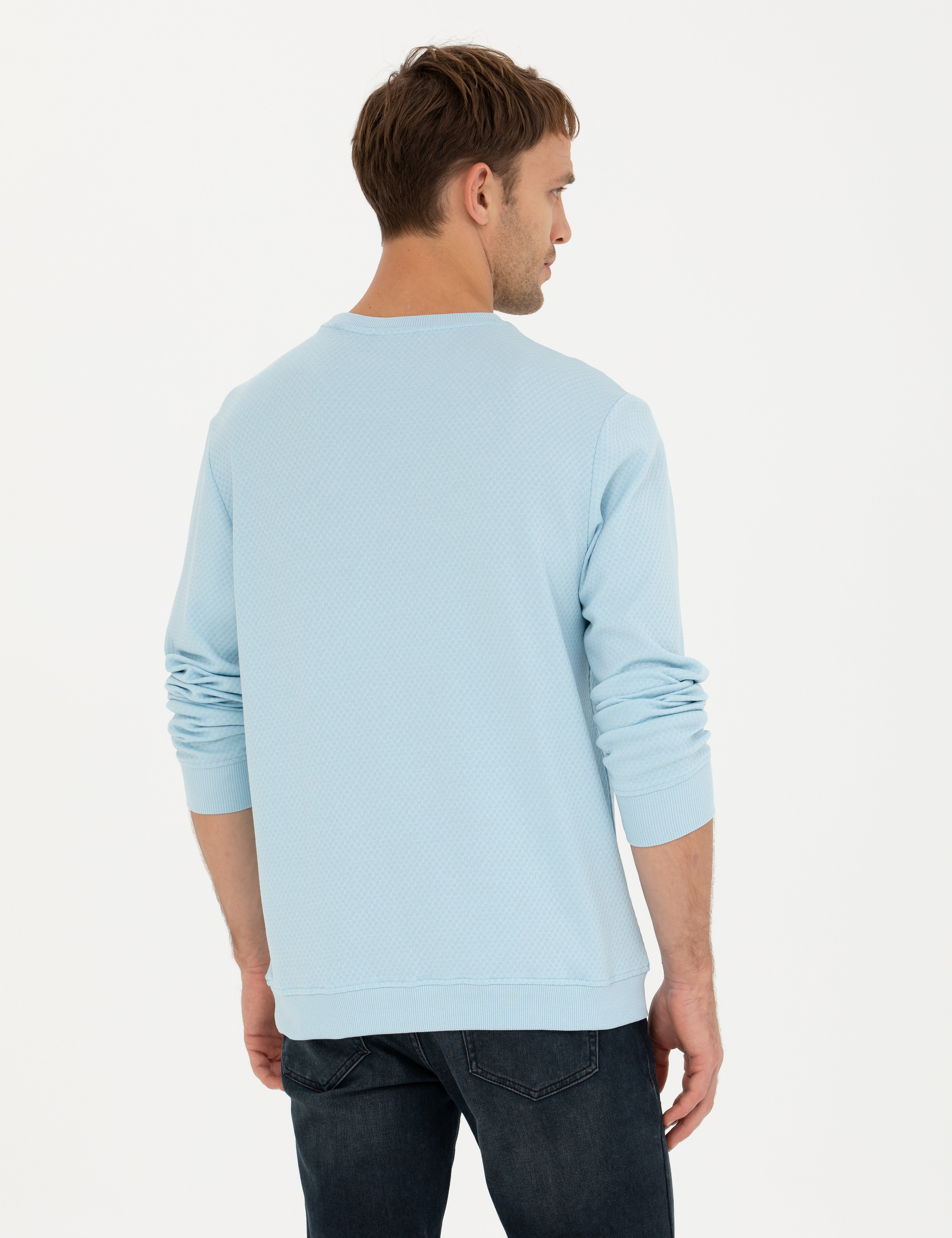 Açık Mavi  Regular Fit Bisiklet Yaka Sweatshirt - Image 5
