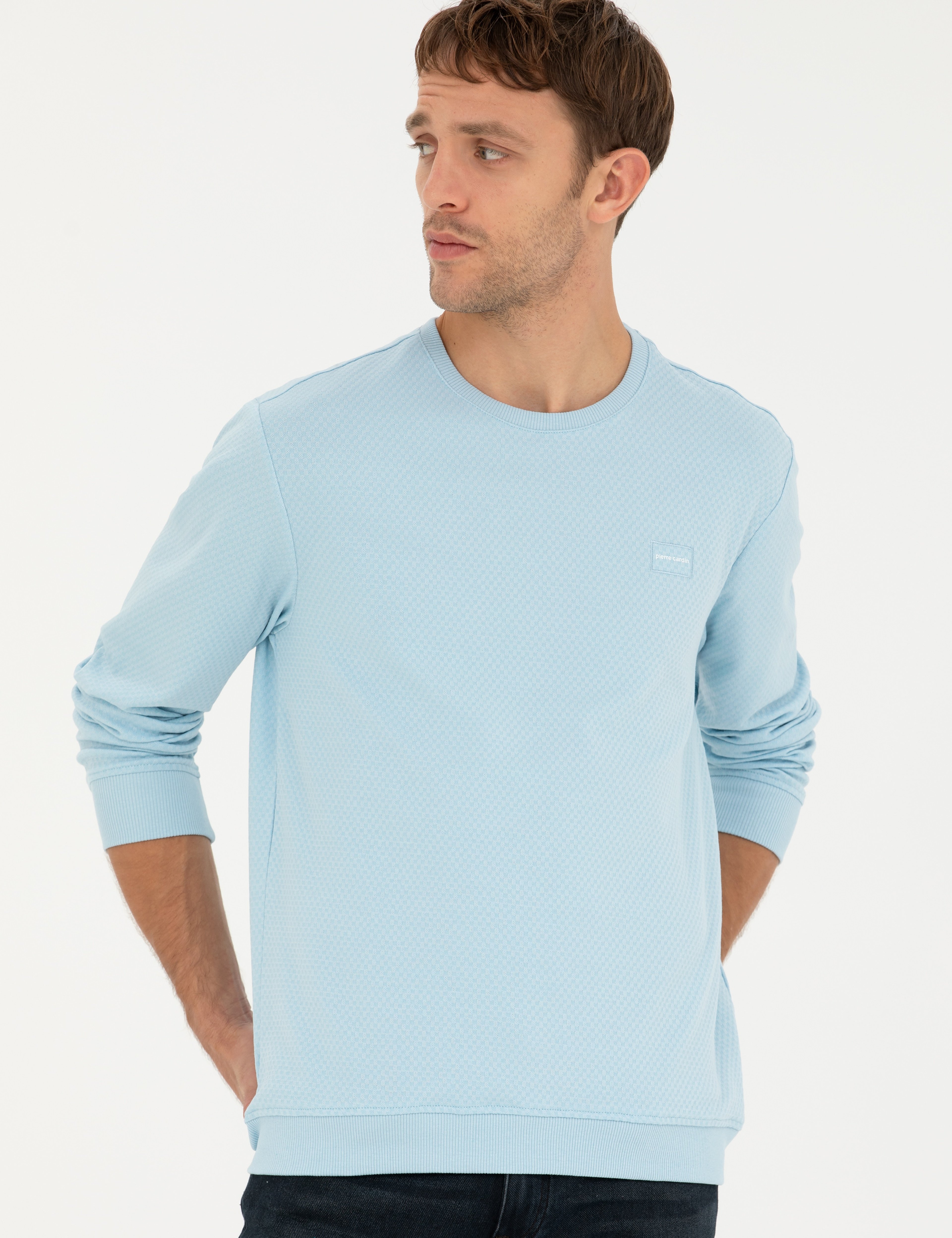 Açık Mavi  Regular Fit Bisiklet Yaka Sweatshirt - Image 3