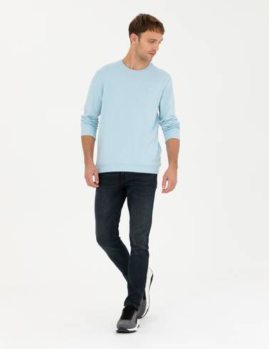 Açık Mavi  Regular Fit Bisiklet Yaka Sweatshirt