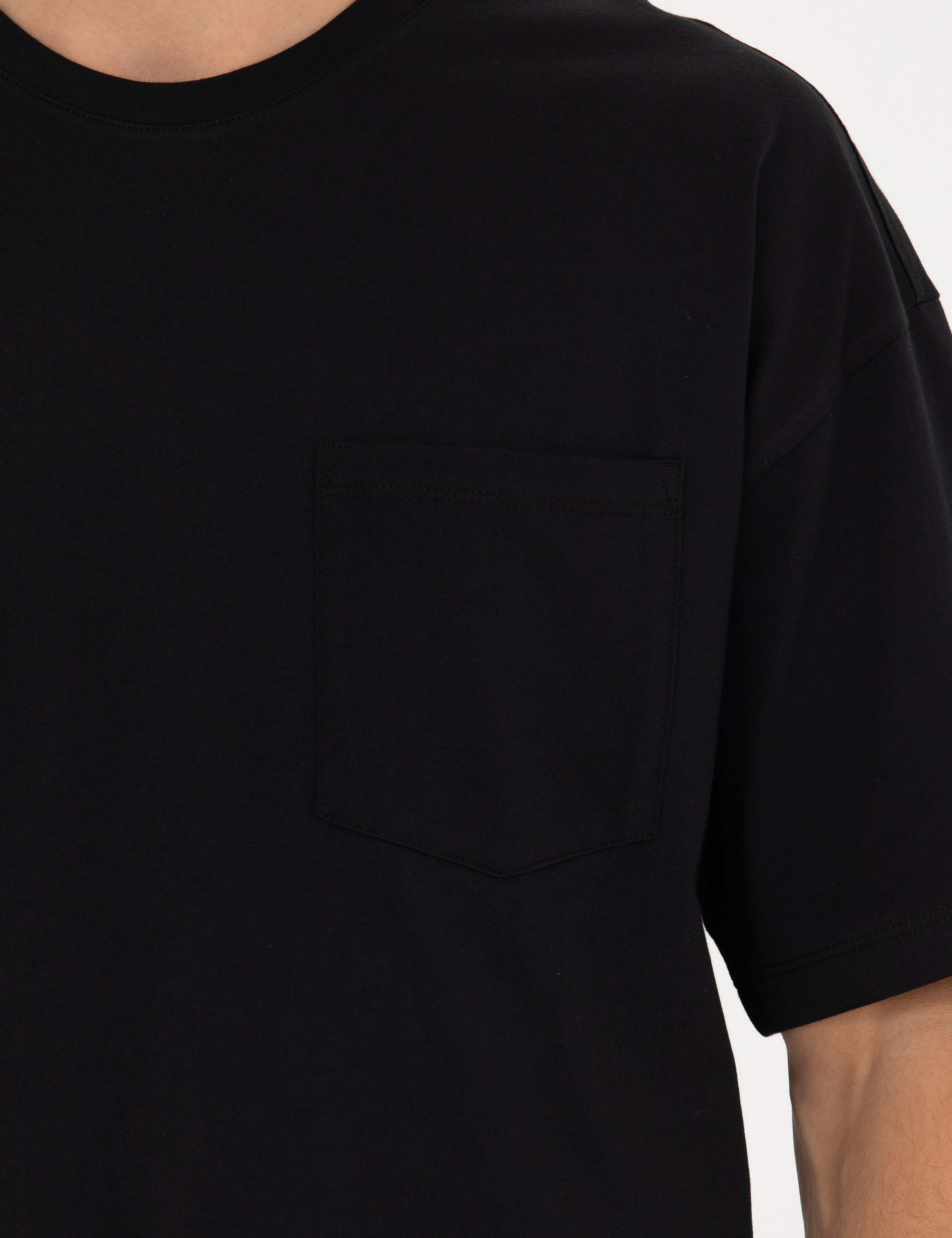 Siyah Comfort Fit %100 Pamuk Bisiklet Yaka Tişört - Image 7