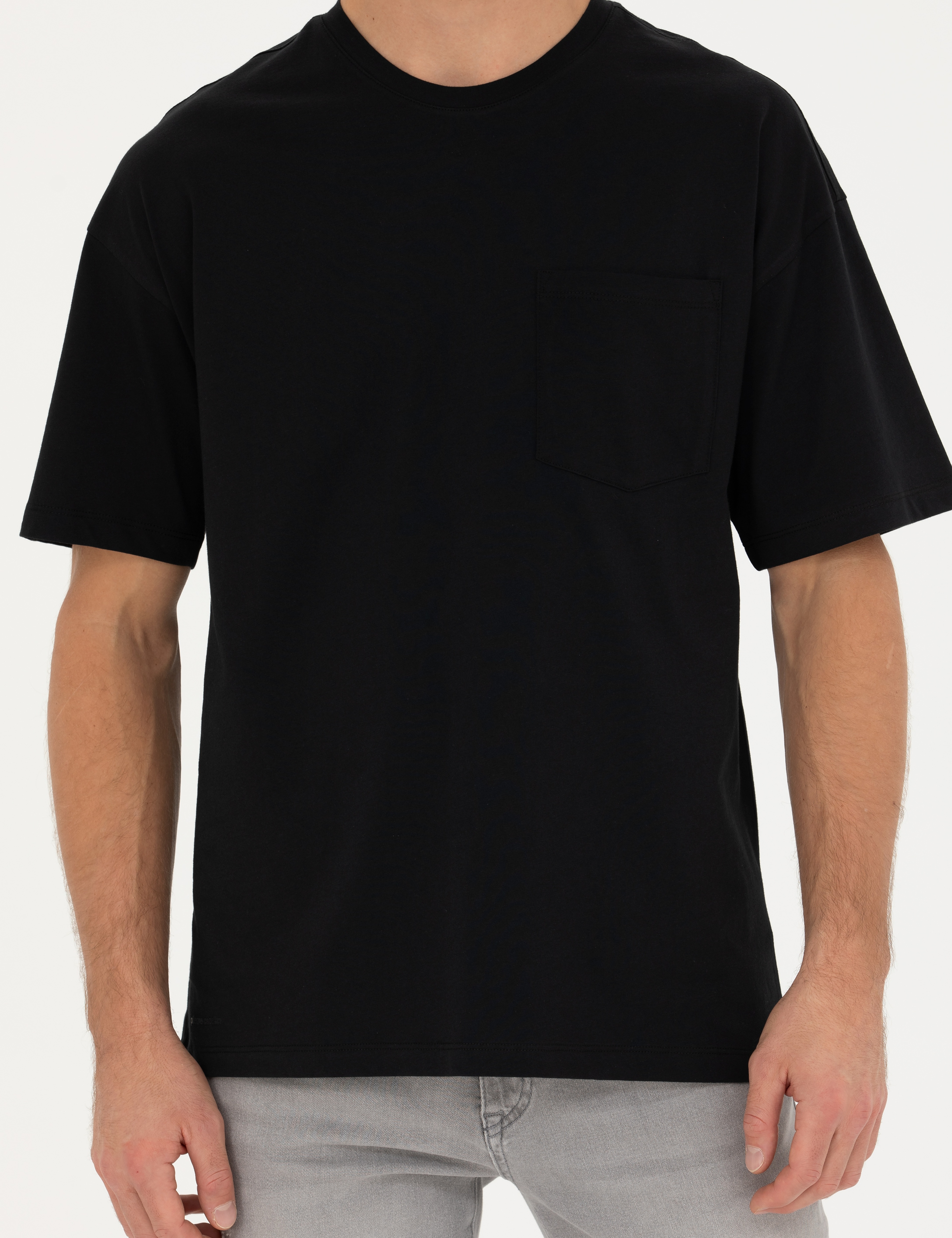 Siyah Comfort Fit %100 Pamuk Bisiklet Yaka Tişört - Image 6