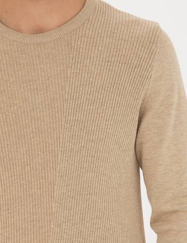 Bej Slim Fit Bisiklet Yaka Triko Kazak