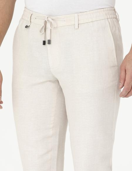 Bej Slim Fit Keten Karışımlı Pantolon - 50286092006