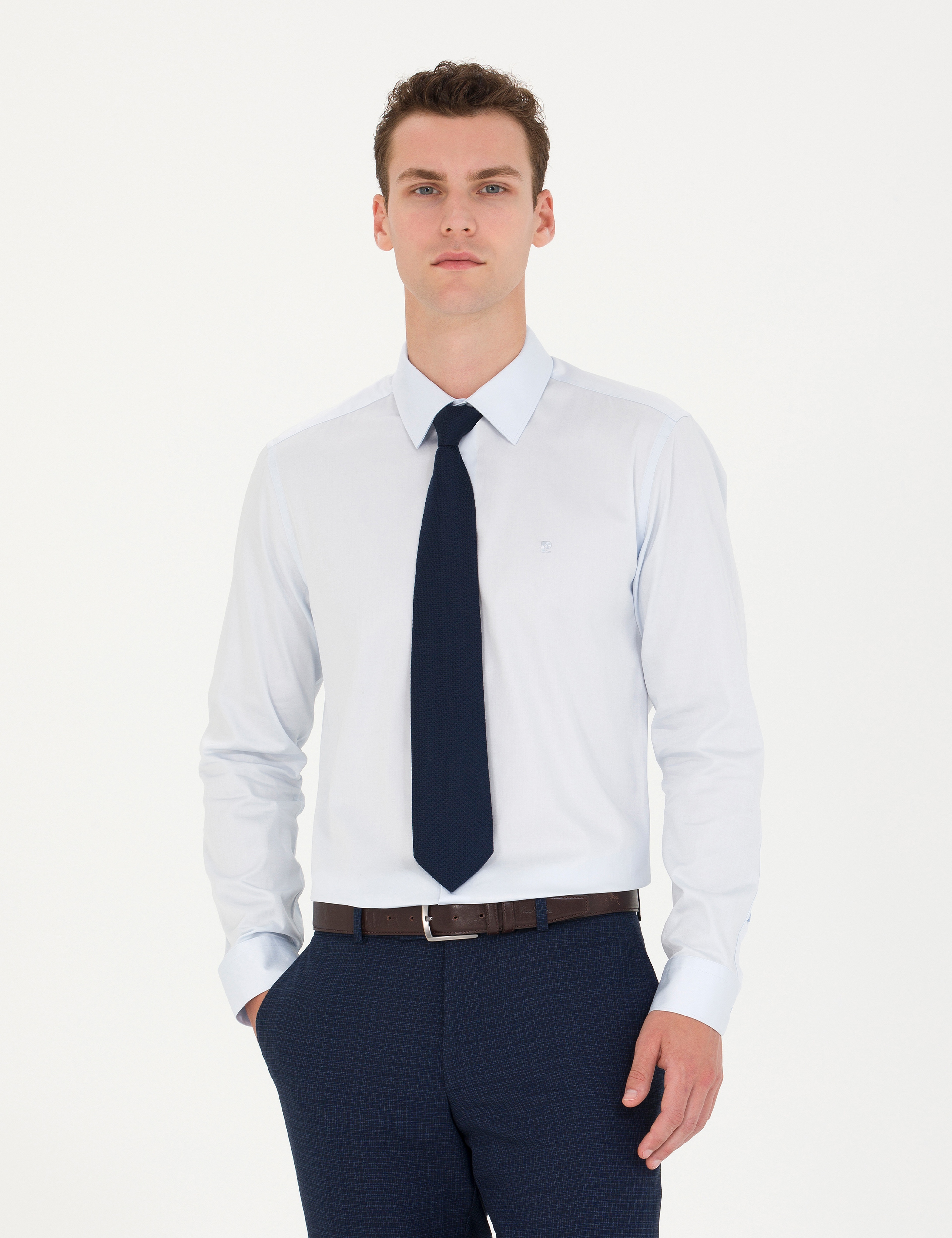 Açık Mavi Slim Fit Uzun Kollu Basic Gömlek - Image 3