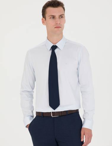 Açık Mavi Slim Fit Uzun Kollu Basic Gömlek