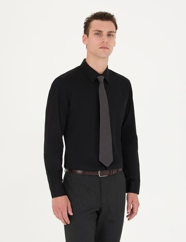 Siyah Slim Fit Uzun Kollu Basic Gömlek