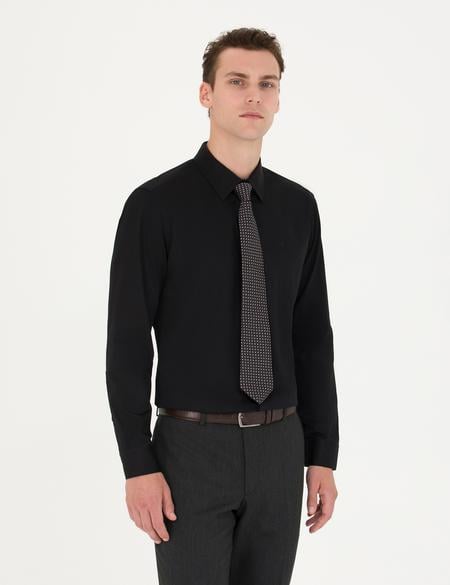 Siyah Slim Fit Uzun Kollu Basic Gömlek - 50280213021