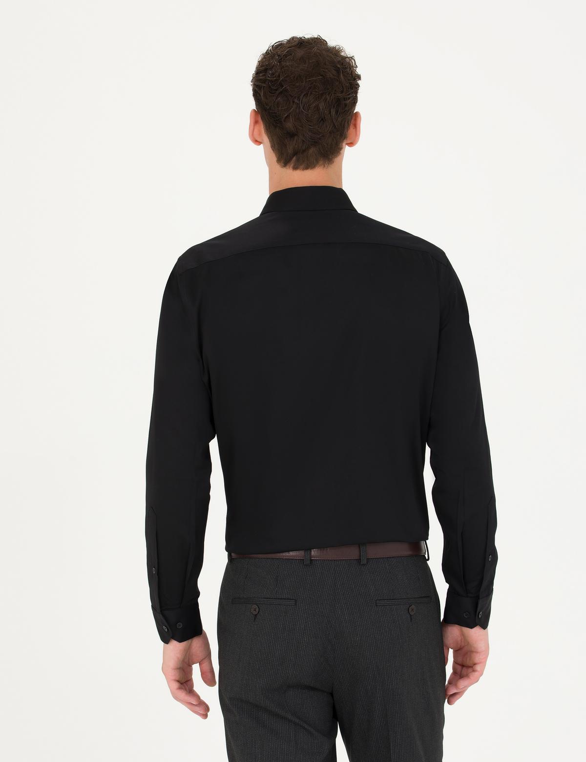 Siyah Slim Fit Uzun Kollu Basic Gömlek - 50280213021