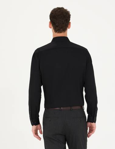 Siyah Slim Fit Uzun Kollu Basic Gömlek