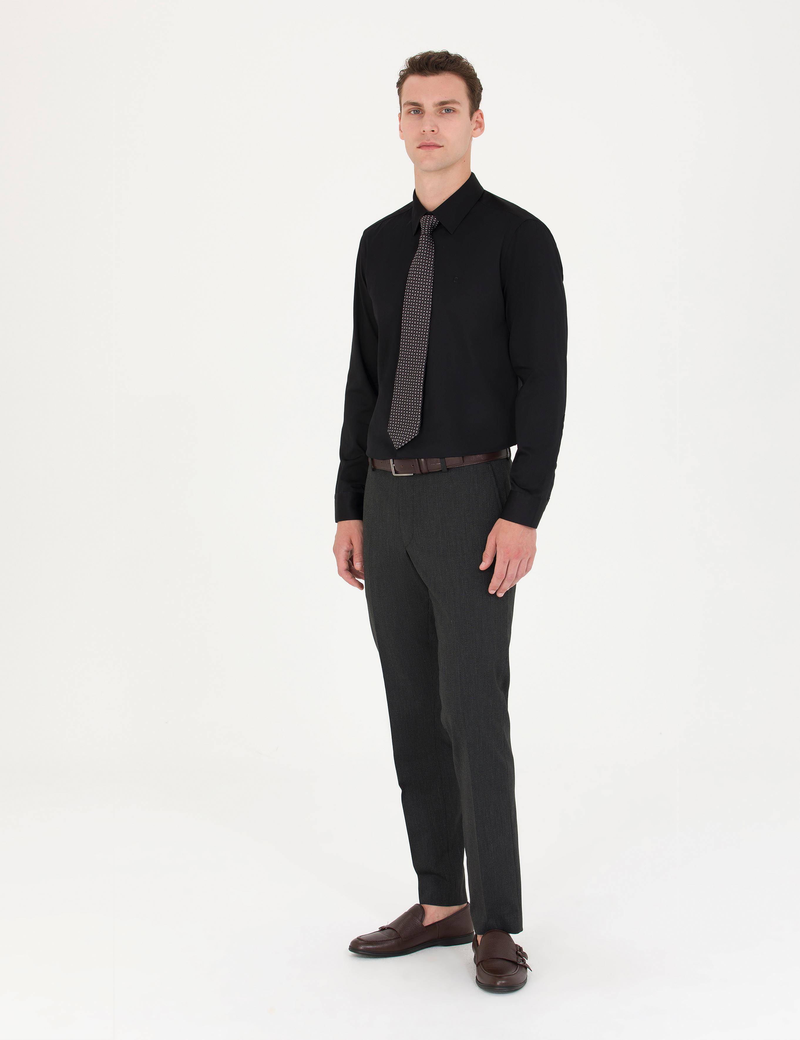 Siyah Slim Fit Uzun Kollu Basic Gömlek