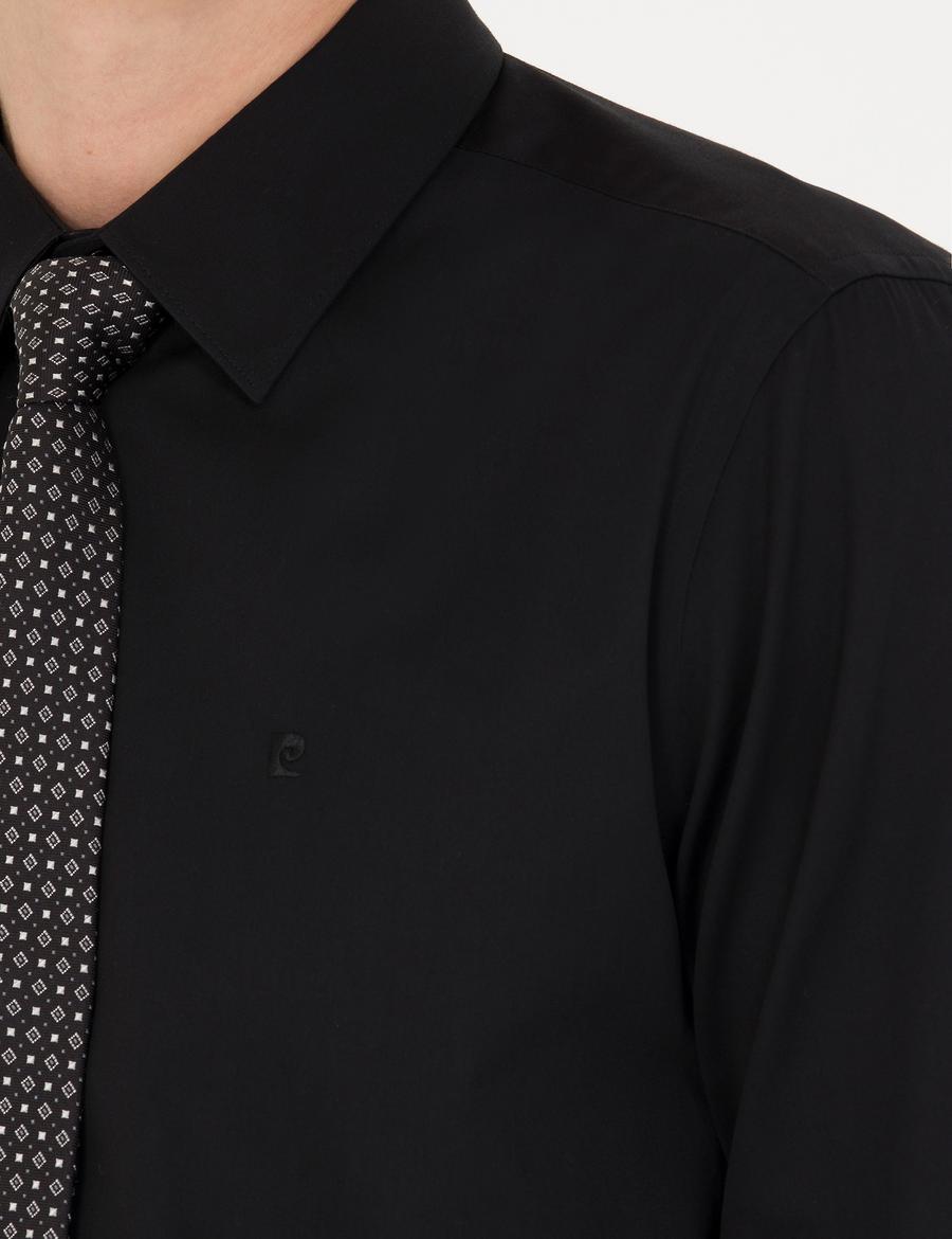 Siyah Slim Fit Uzun Kollu Basic Gömlek