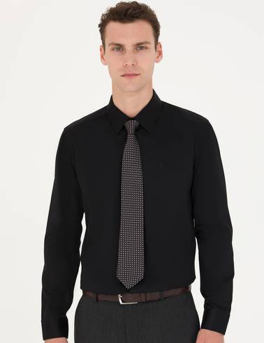 Siyah Slim Fit Uzun Kollu Basic Gömlek