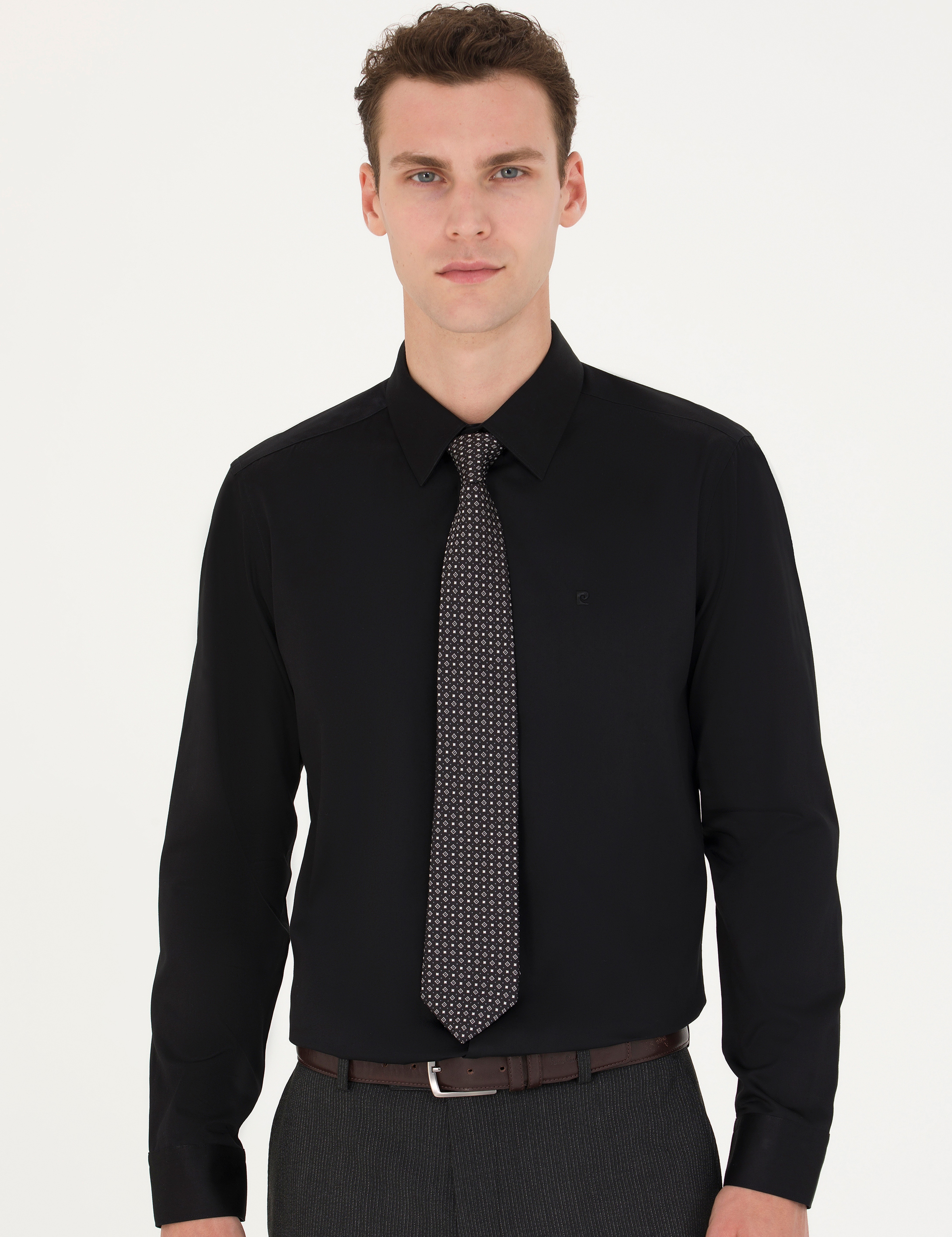 Siyah Slim Fit Uzun Kollu Basic Gömlek - Image 3