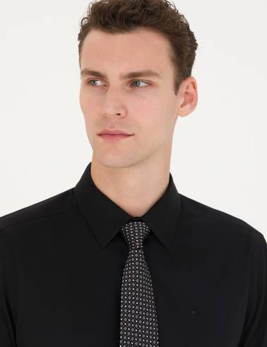 Siyah Slim Fit Uzun Kollu Basic Gömlek