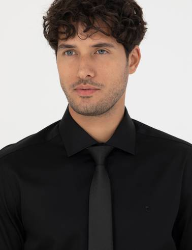Siyah Slim Fit Uzun Kollu Gömlek
