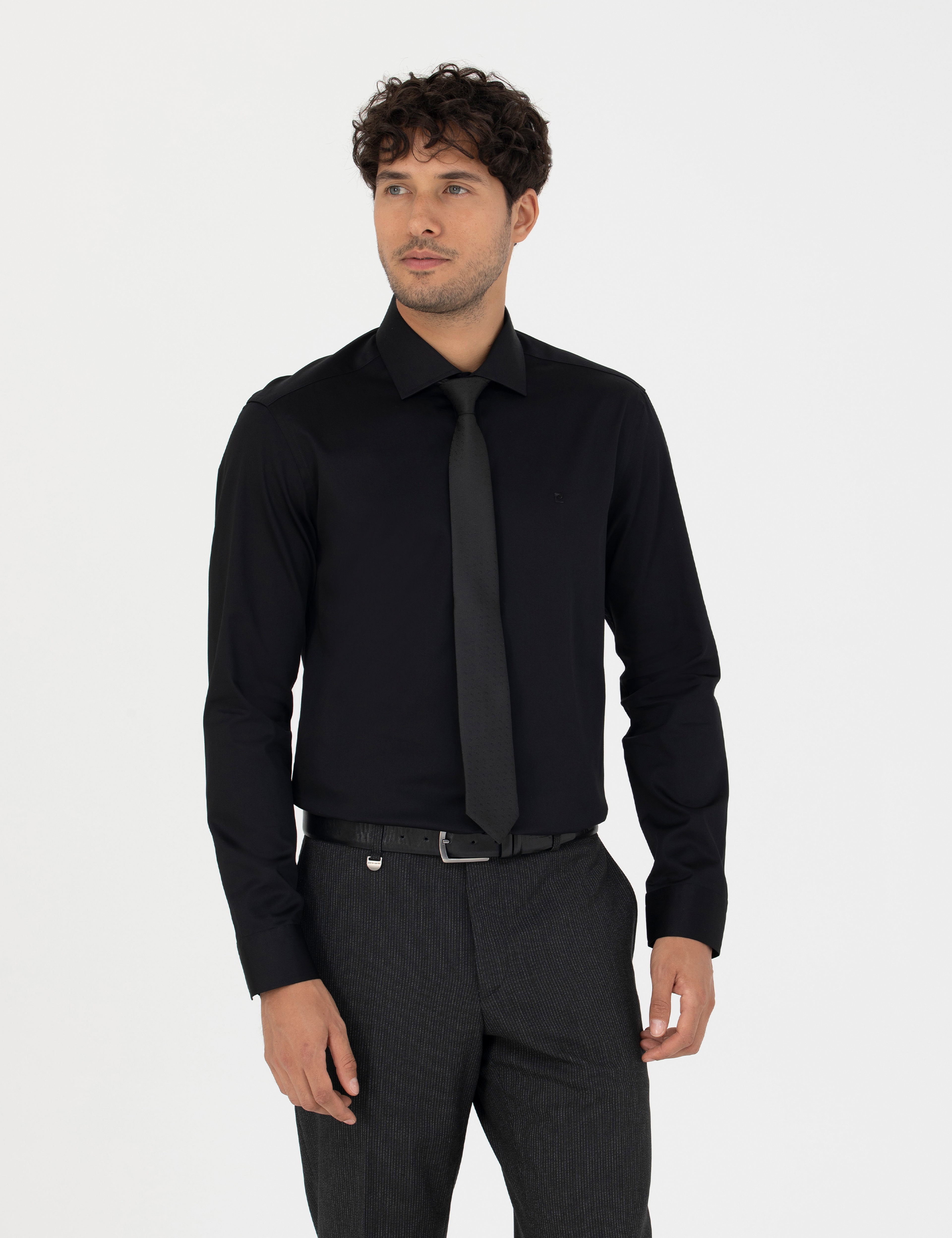 Siyah Slim Fit Uzun Kollu Gömlek - Image 3