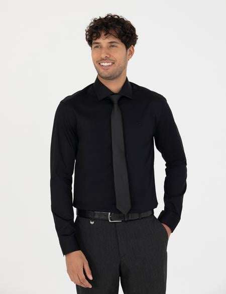 Siyah Slim Fit Uzun Kollu Gömlek - 50286000006