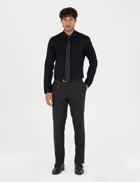 Siyah Slim Fit Uzun Kollu Gömlek - 50286000006