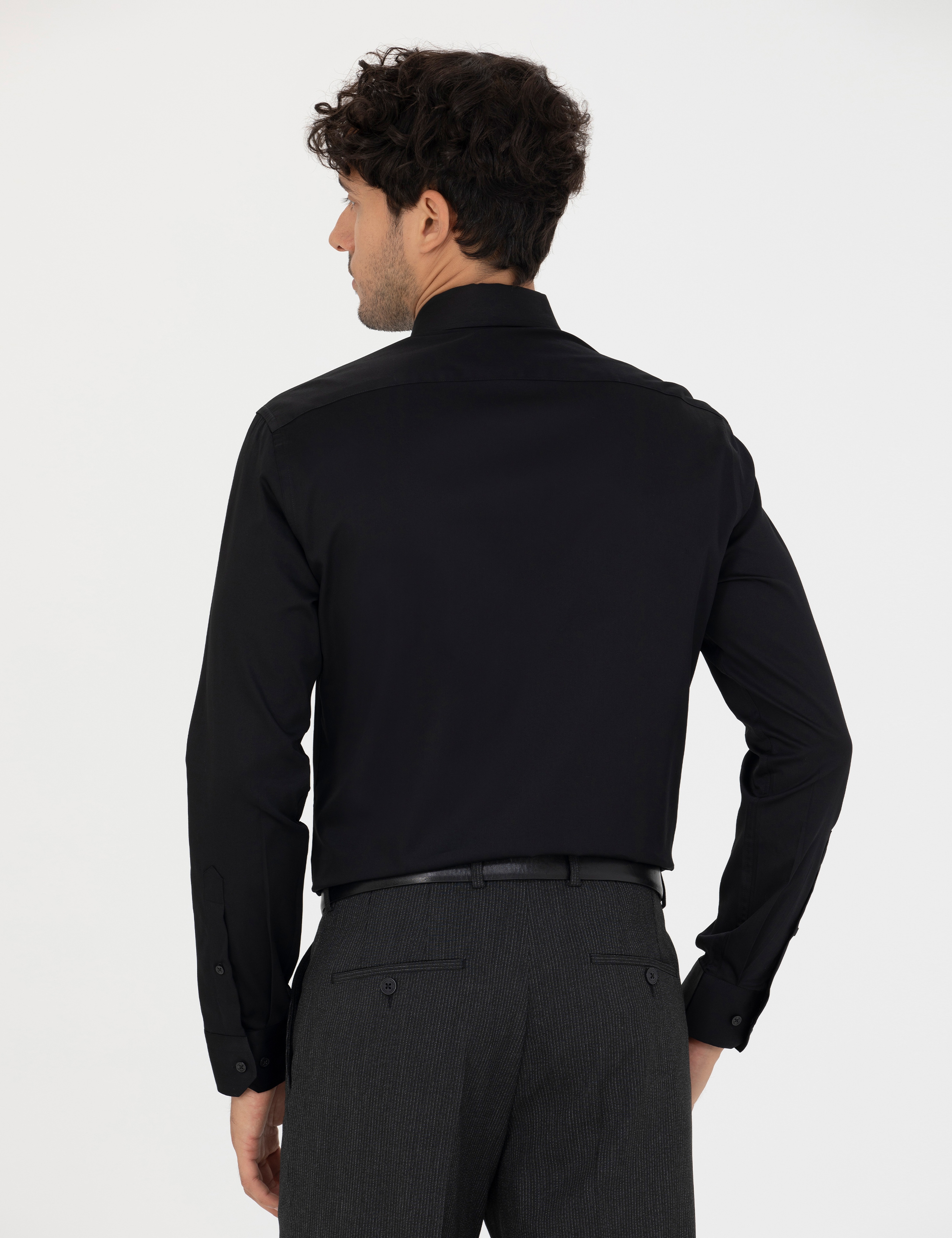 Siyah Slim Fit Uzun Kollu Gömlek - Image 5