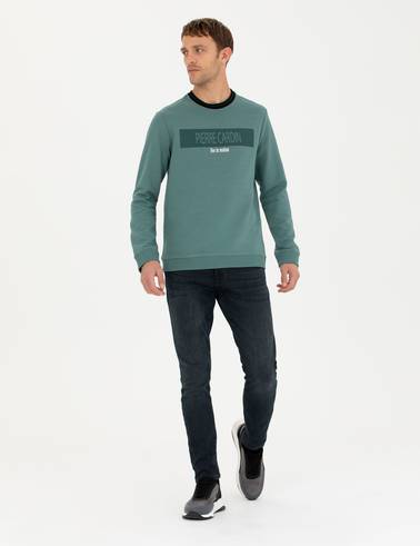 Yeşil Regular Fit Bisiklet Yaka Sweatshirt