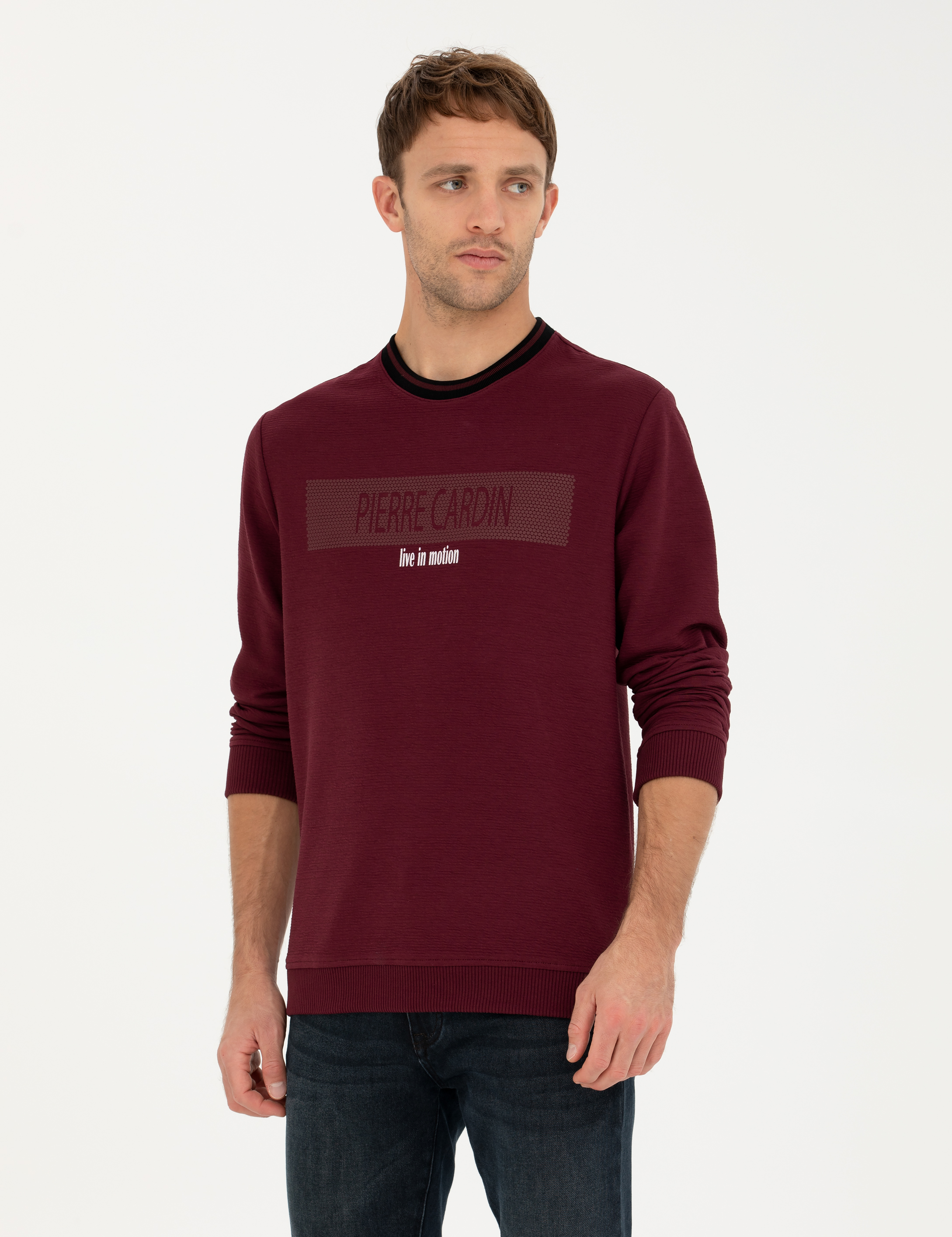 Bordo Regular Fit Bisiklet Yaka Sweatshirt - Image 1
