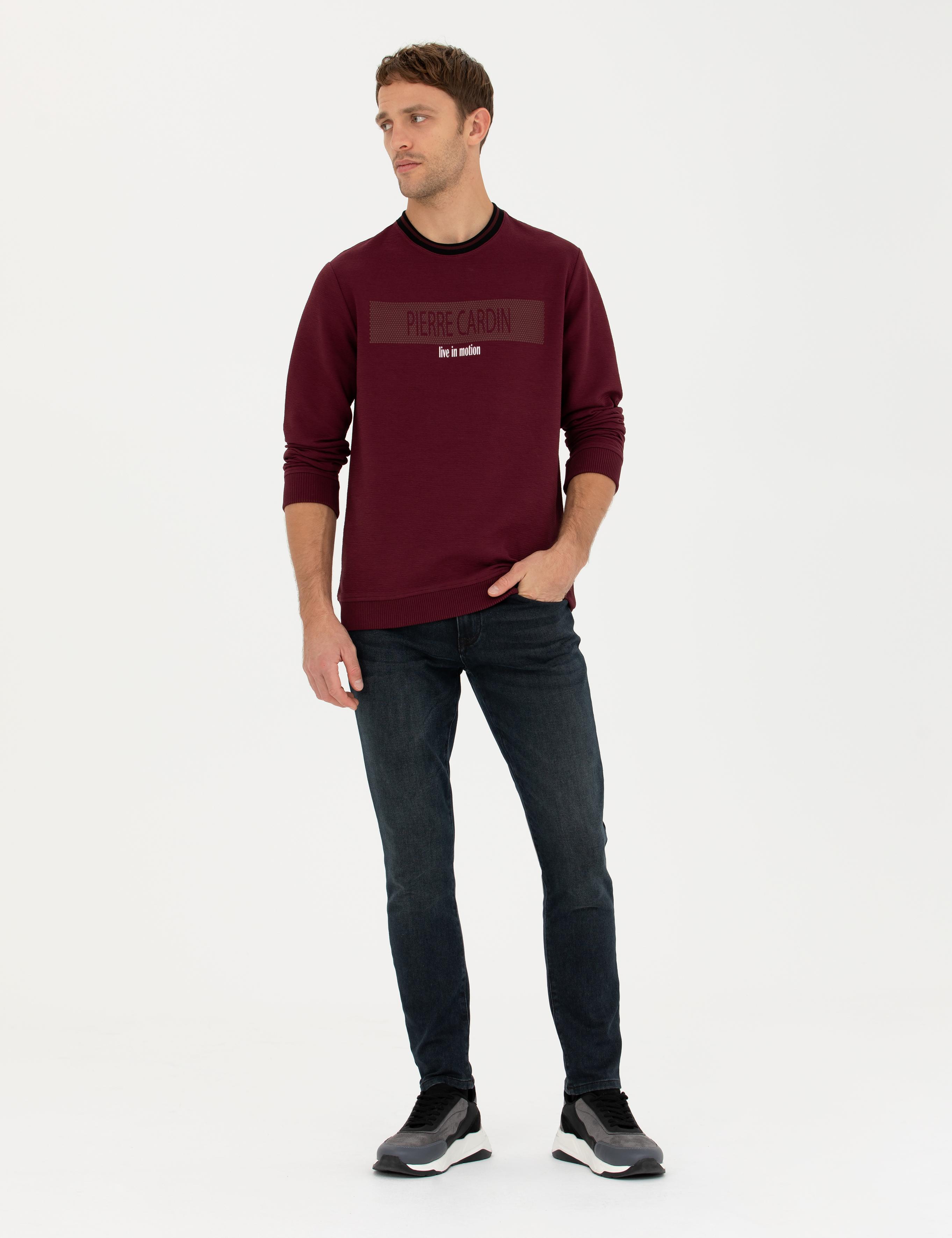 Bordo Regular Fit Bisiklet Yaka Sweatshirt
