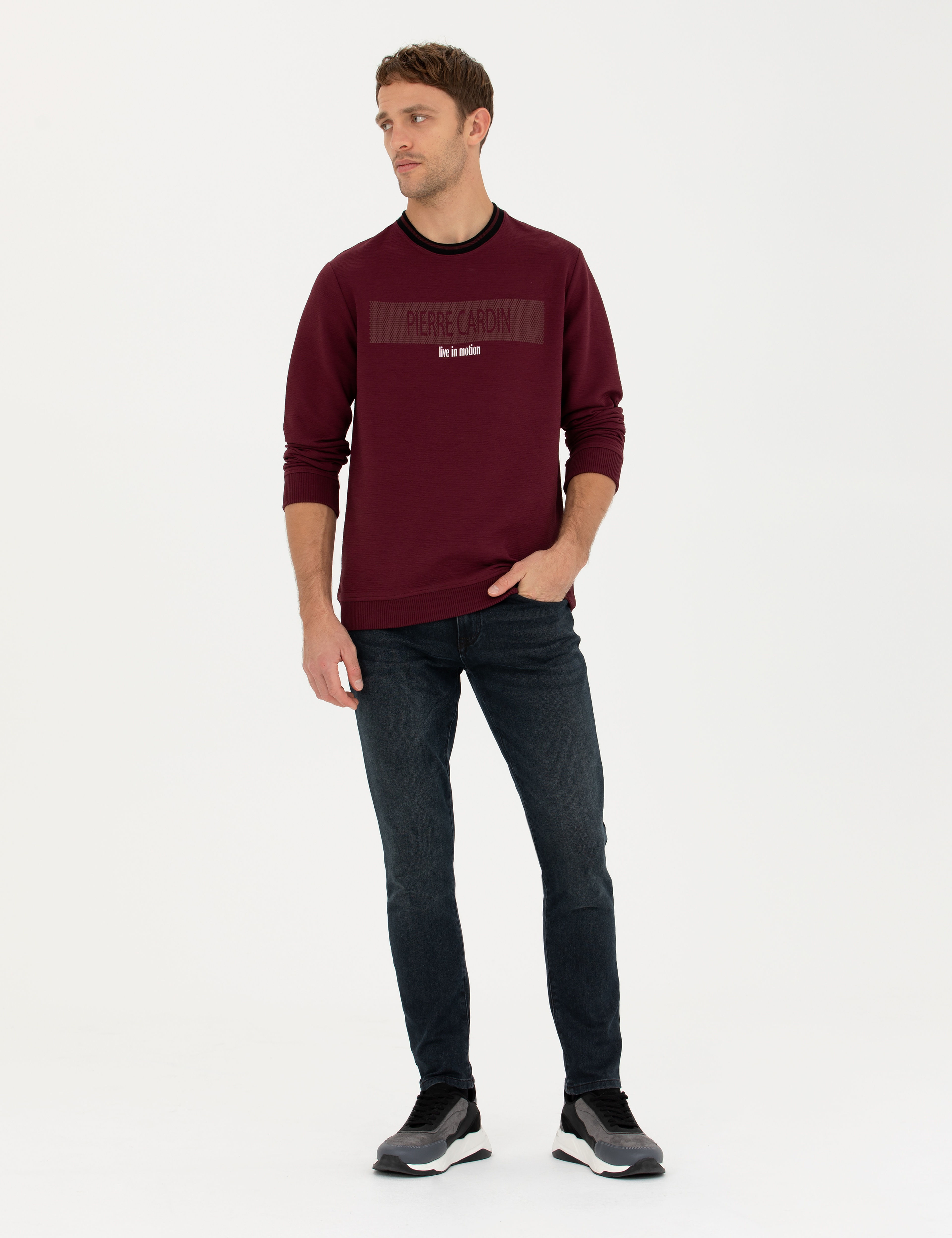 Bordo Regular Fit Bisiklet Yaka Sweatshirt - Image 4