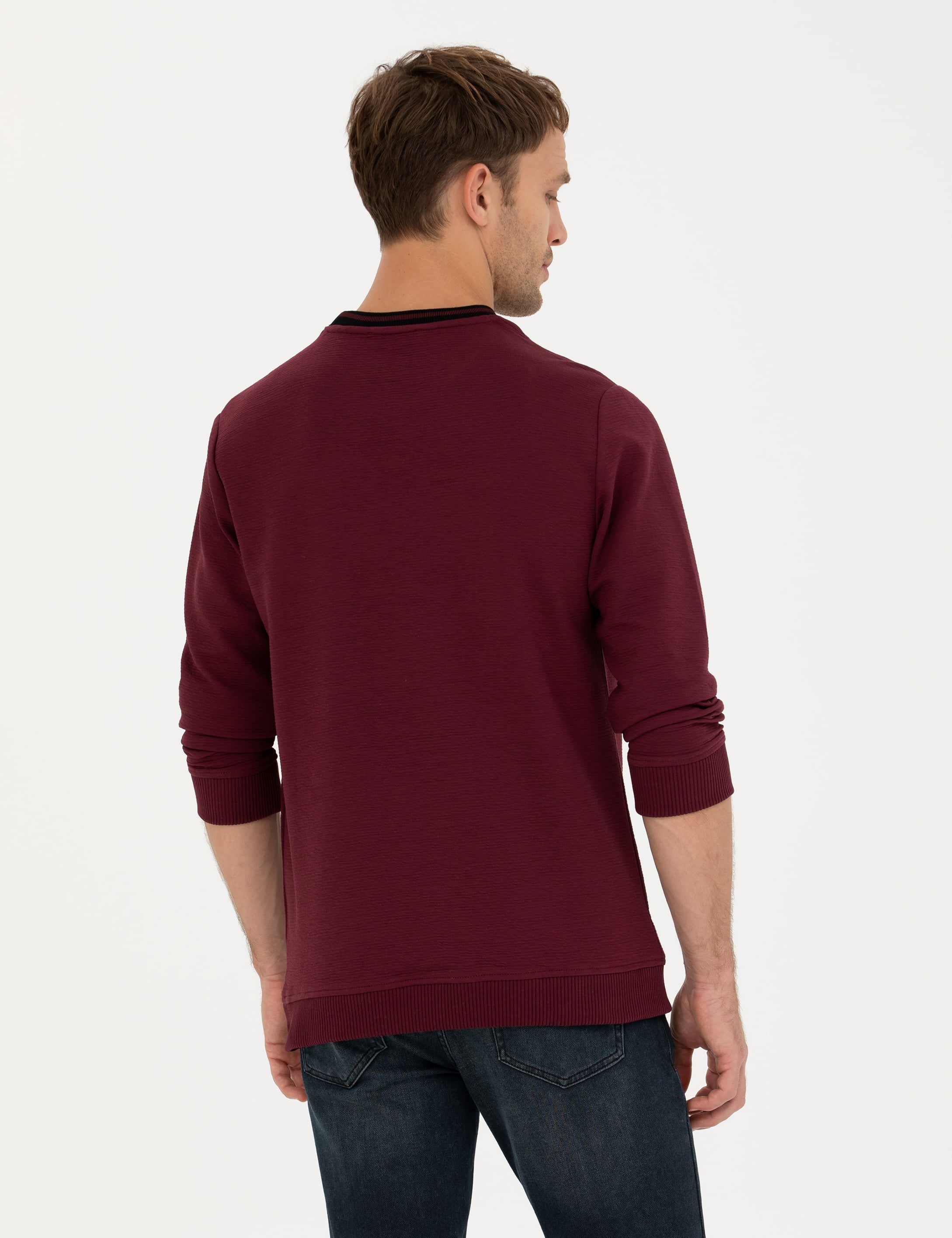 Bordo Regular Fit Bisiklet Yaka Sweatshirt