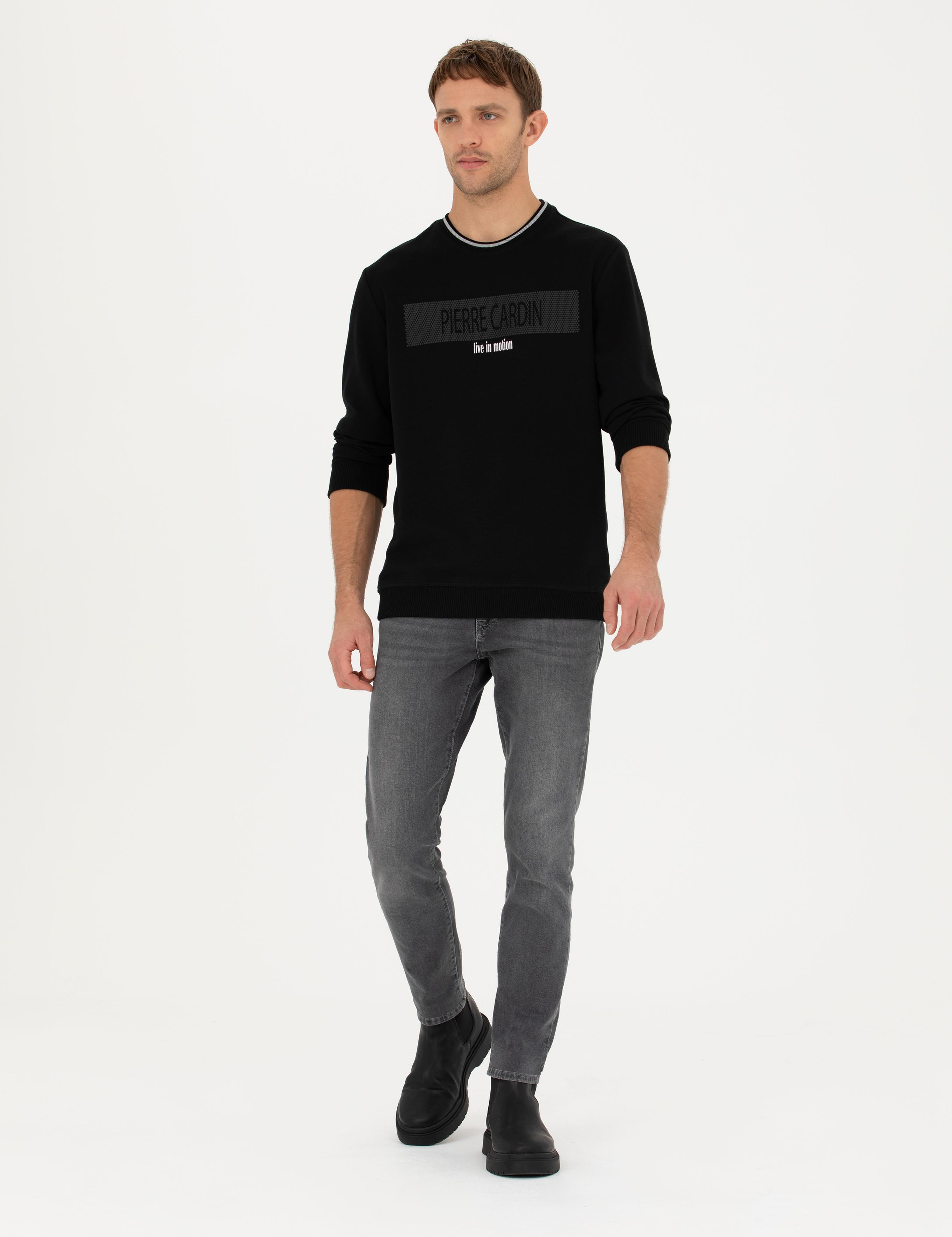 Siyah Regular Fit Bisiklet Yaka Sweatshirt