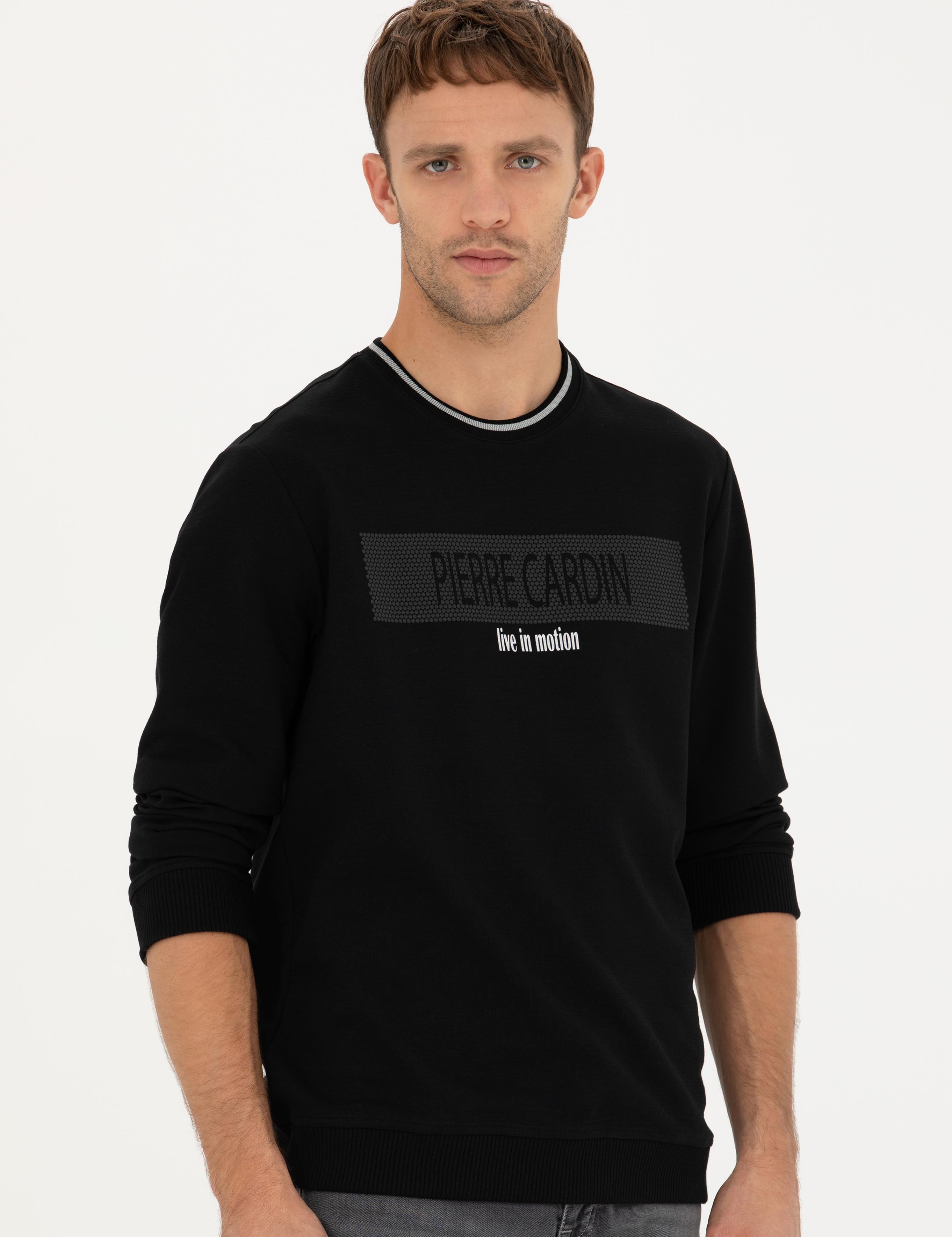 Siyah Regular Fit Bisiklet Yaka Sweatshirt