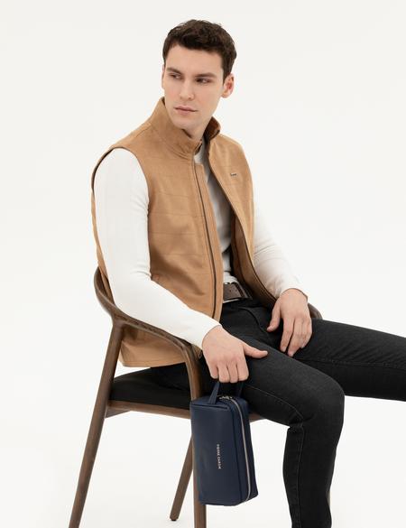 Erkek Lacivert Deri El Çantası - 50286459003