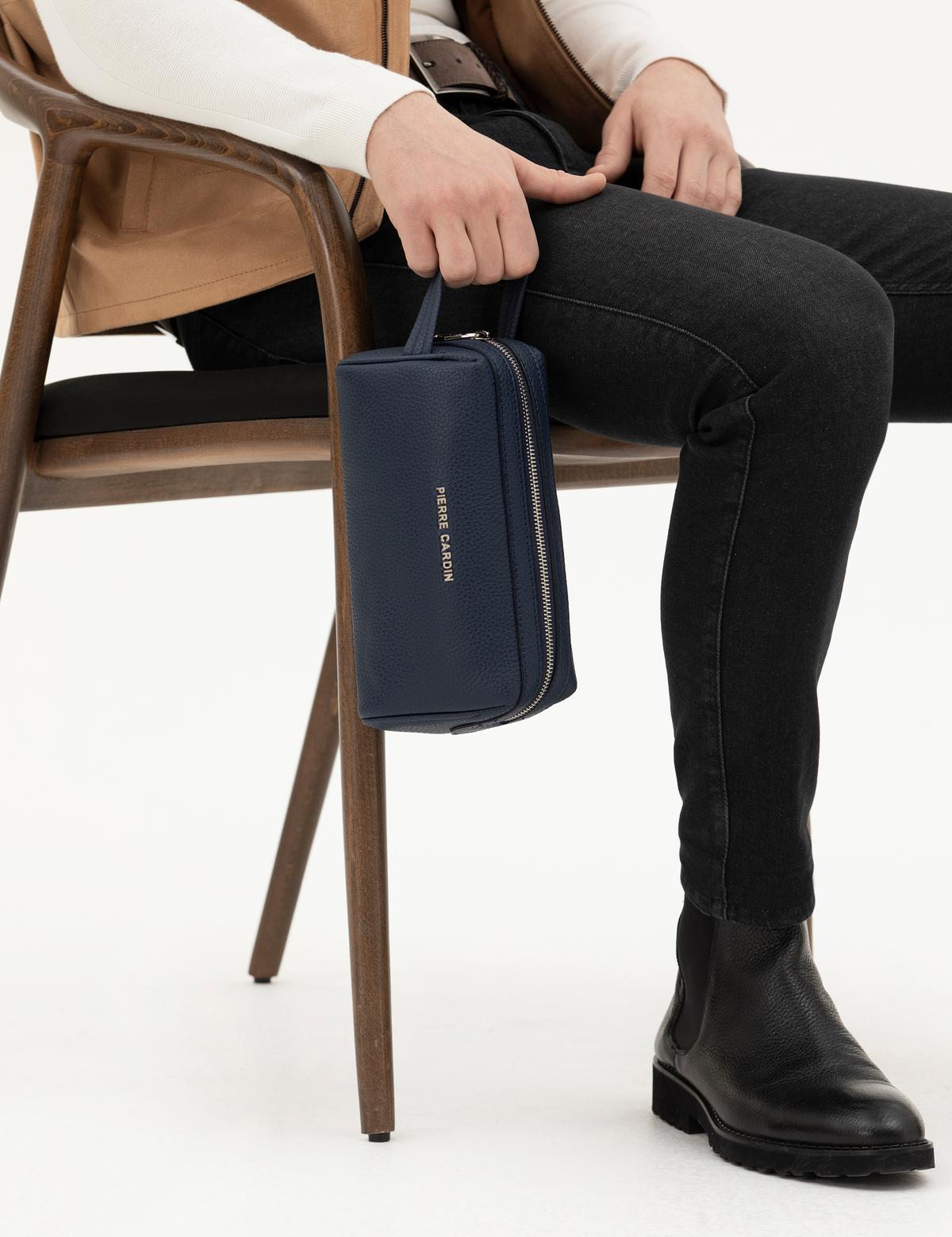 Erkek Lacivert Deri El Çantası - 50286459003