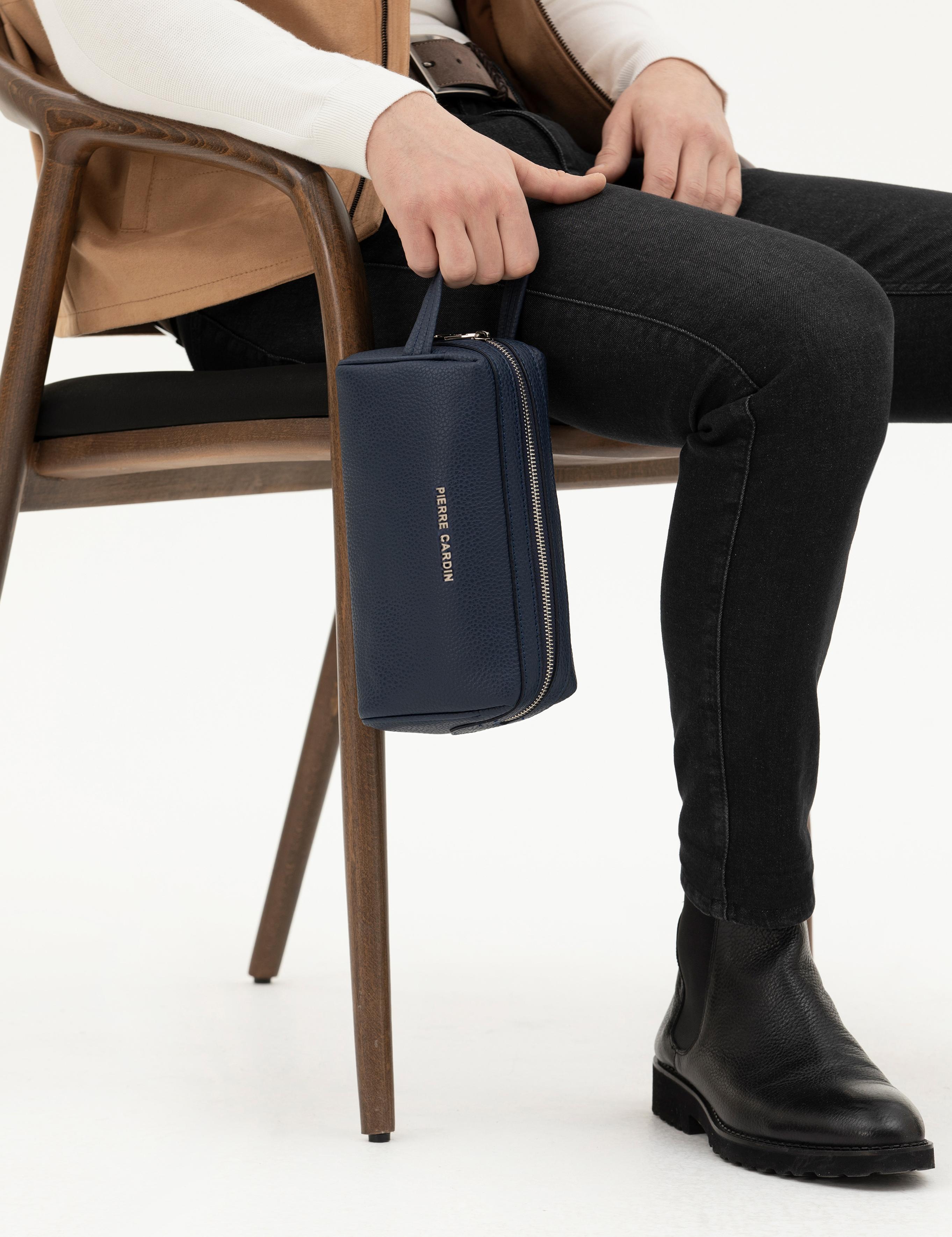 Erkek Lacivert Deri El Çantası