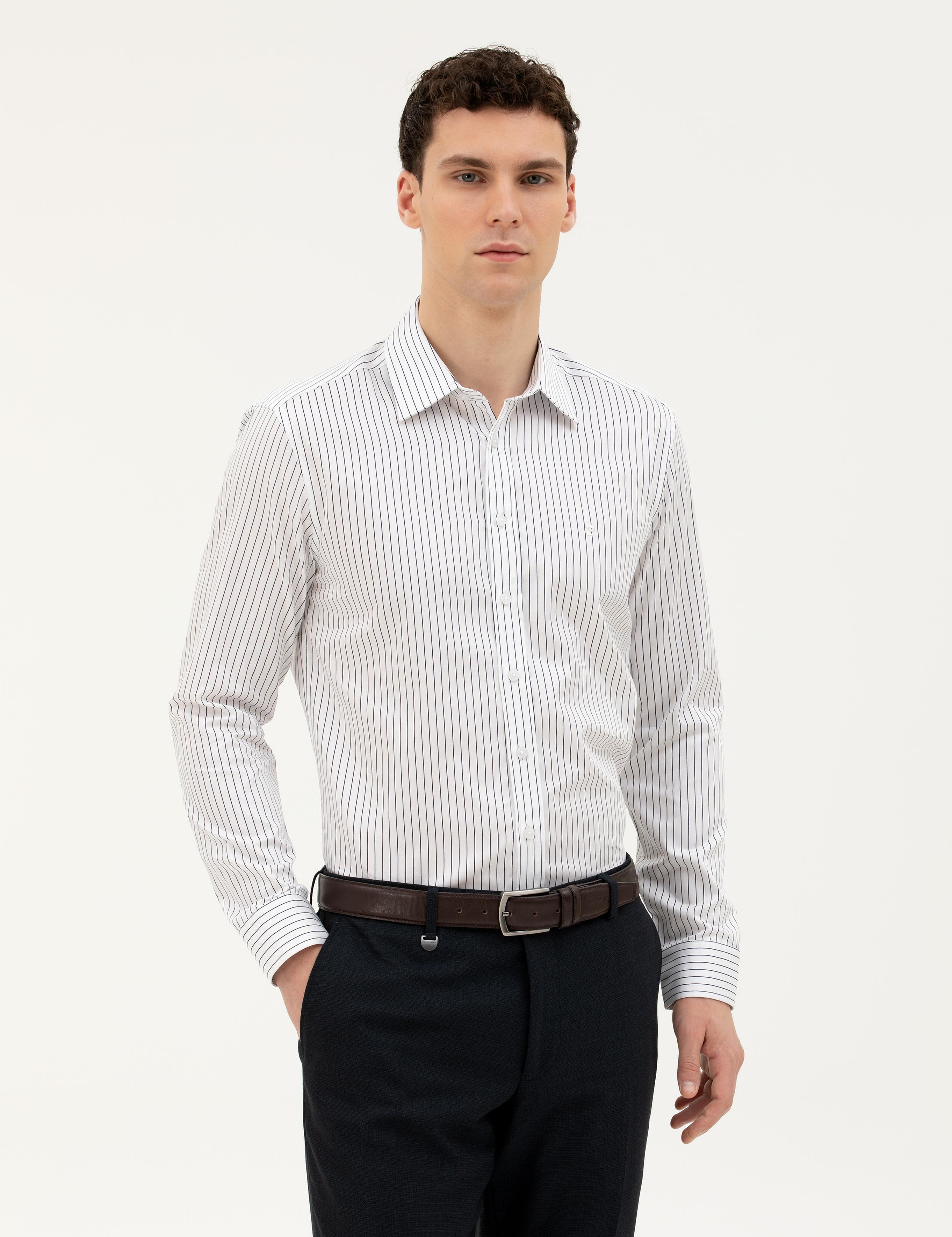 Lacivert Slim Fit Uzun Kollu Gömlek